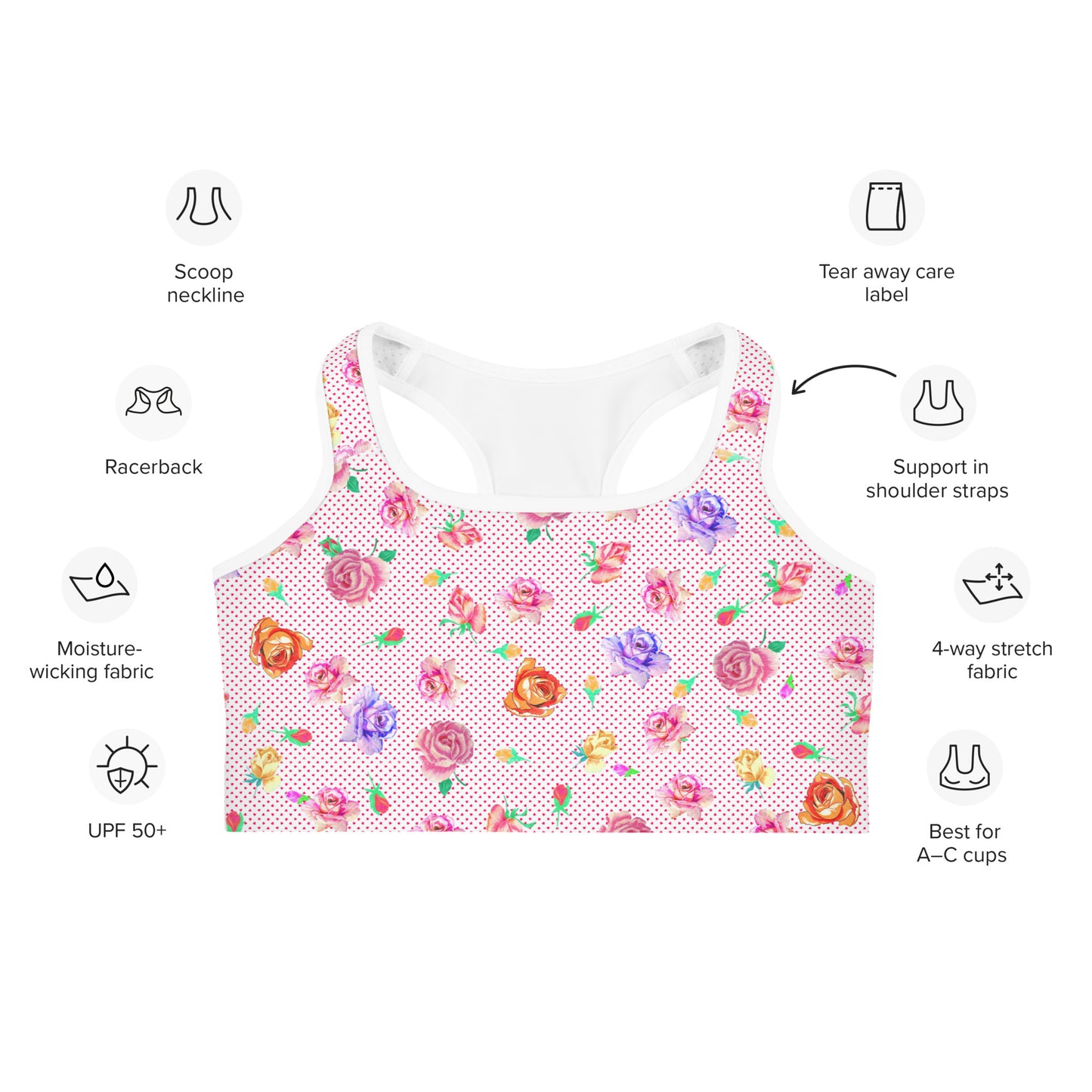 Rose Love Heart Print Sports Bra