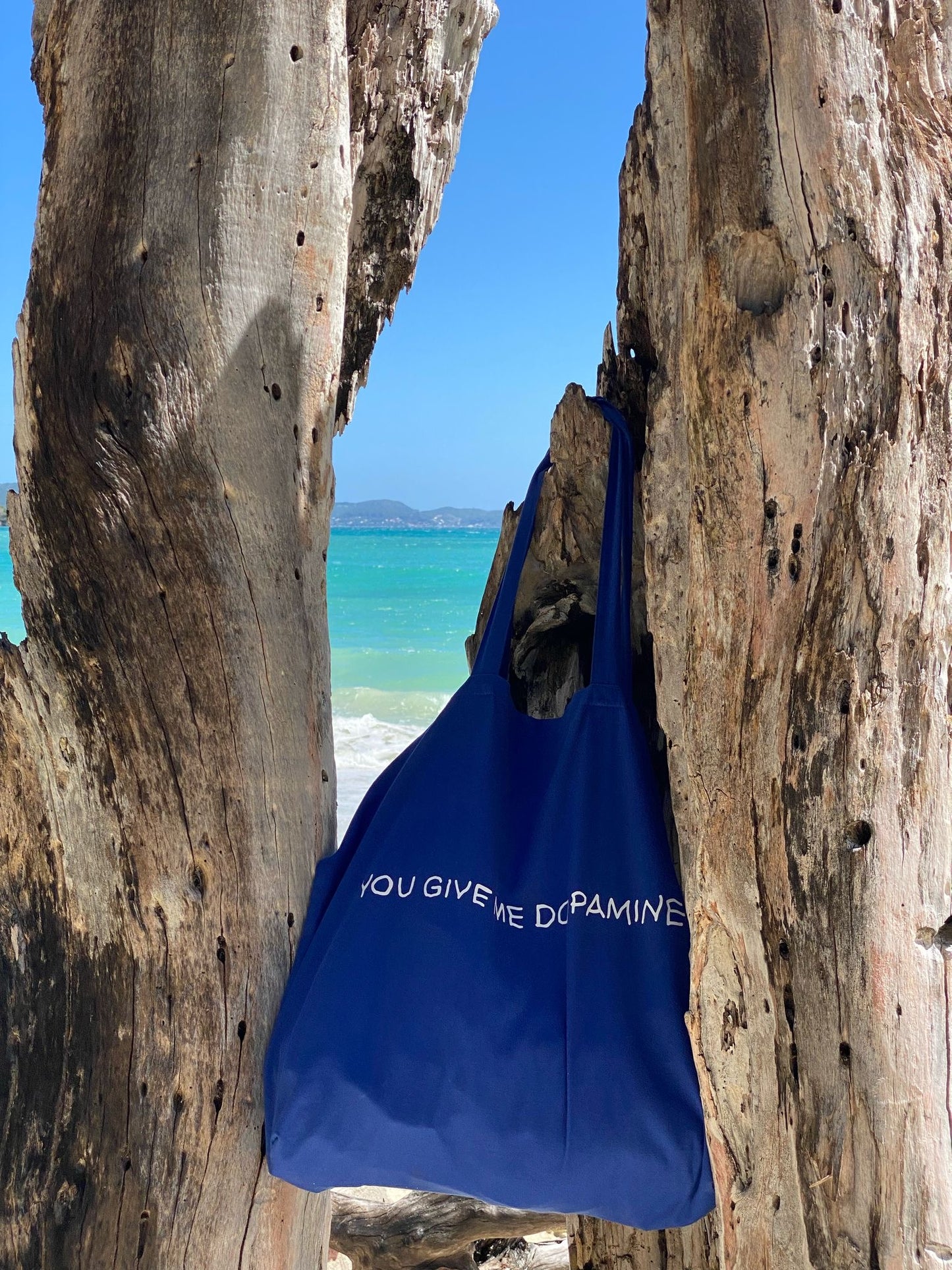 Dopamine Slogan Large organic Tote Bag in Blue