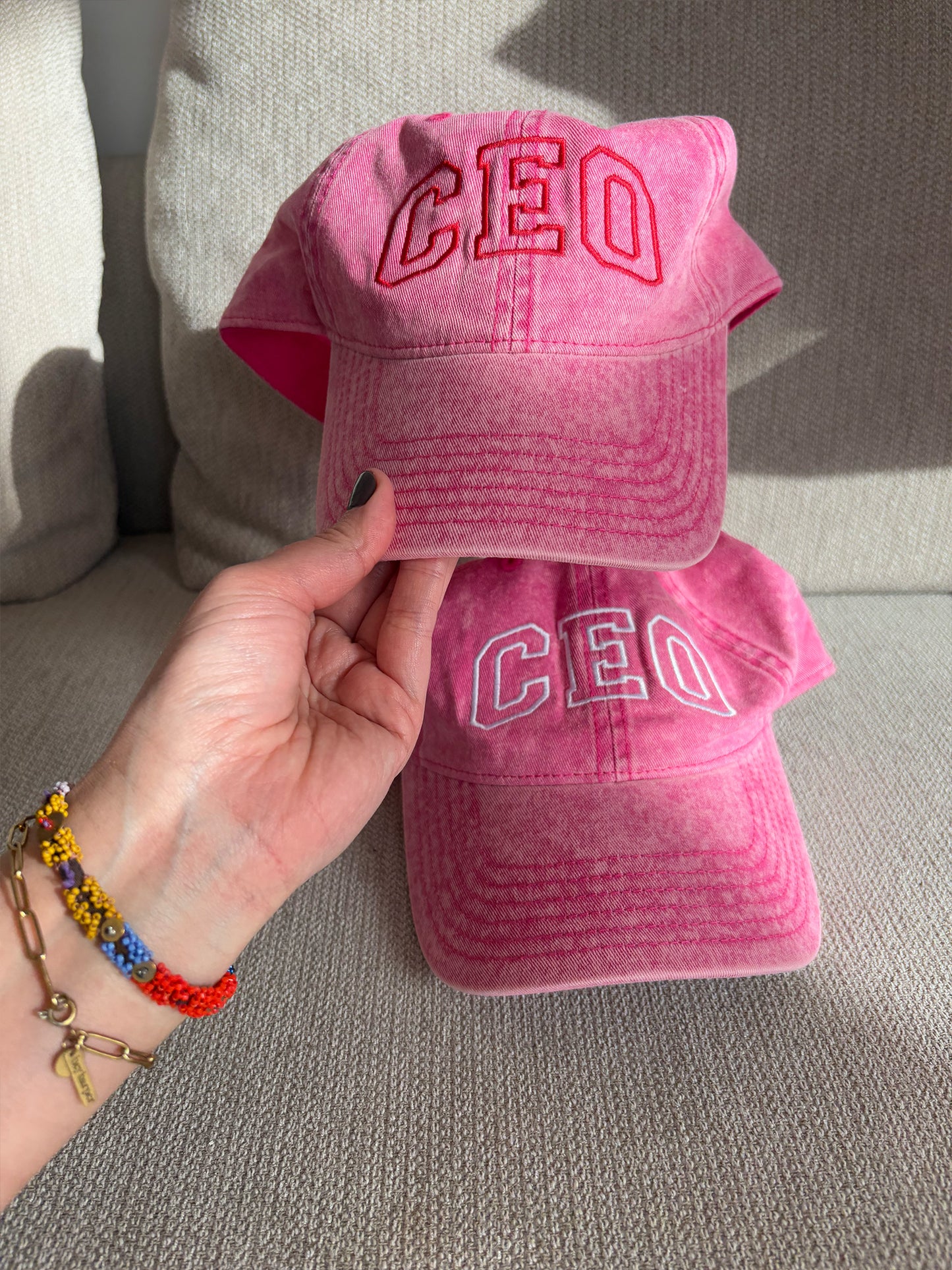 CEO Embroidered Slogan Washed Pink Cap