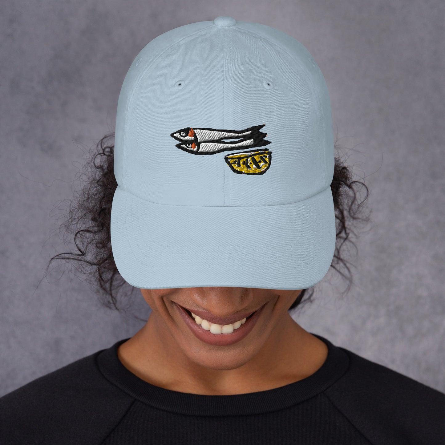 Sardines with Lemon Embroidered Cap in Pastels