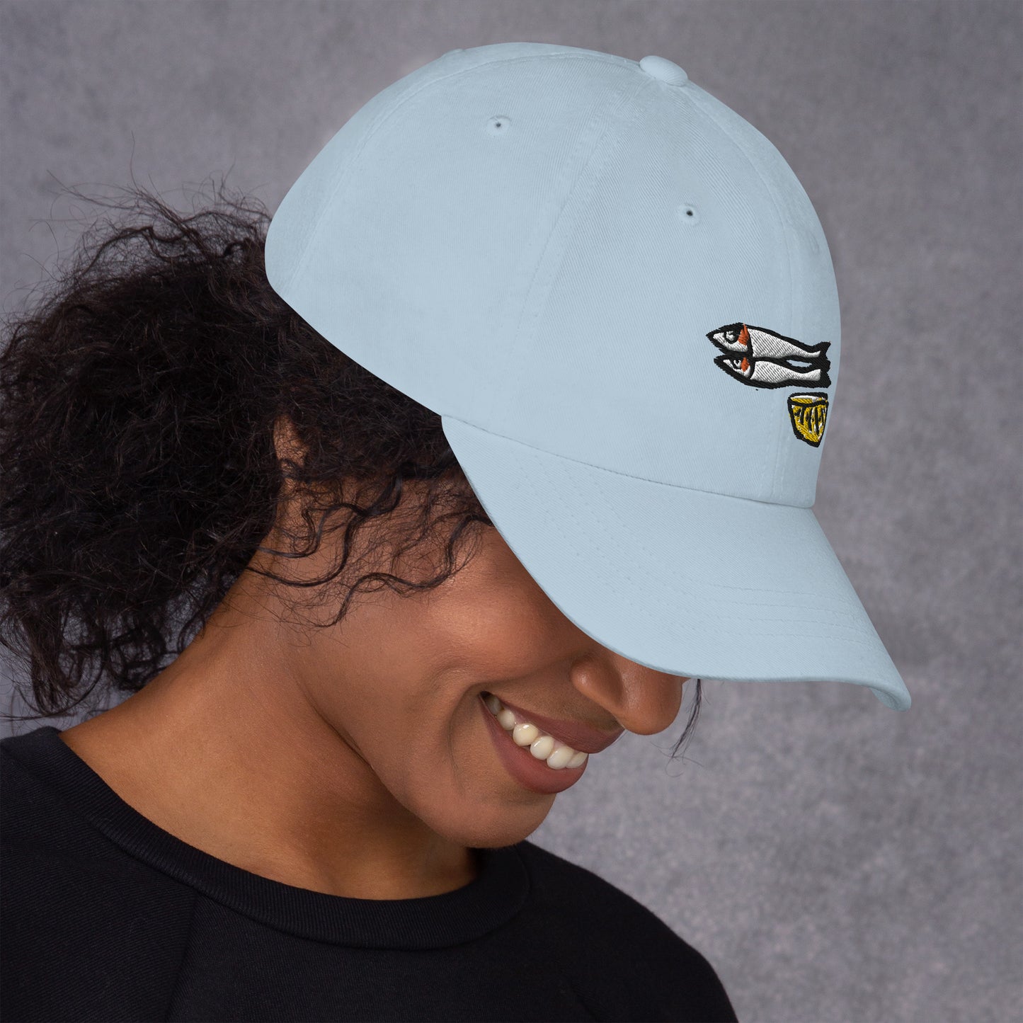 Sardines with Lemon Embroidered Cap in Pastels