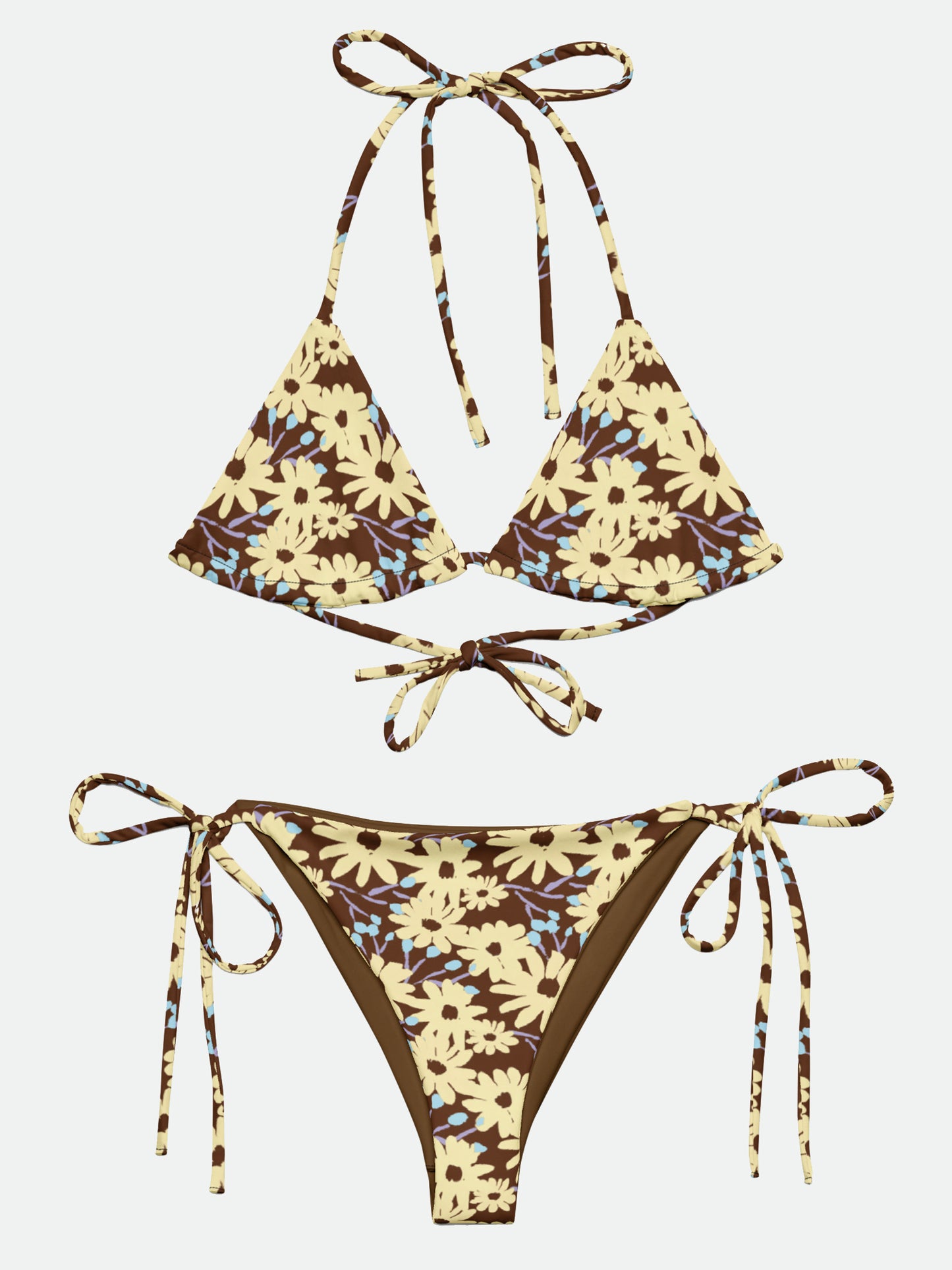 Painted Daisy Scoop Recycled String Bikini in Chocolate