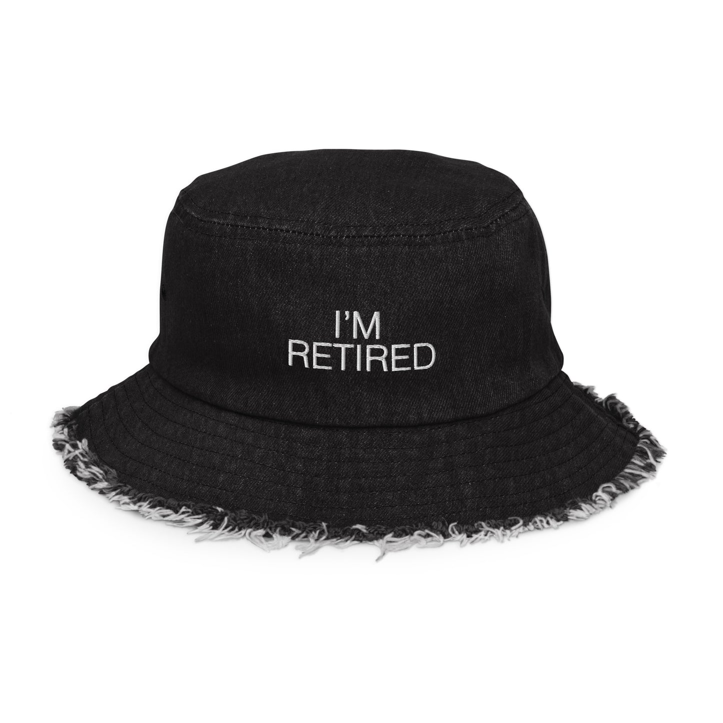 I'm Retired Distressed Denim Bucket Hat