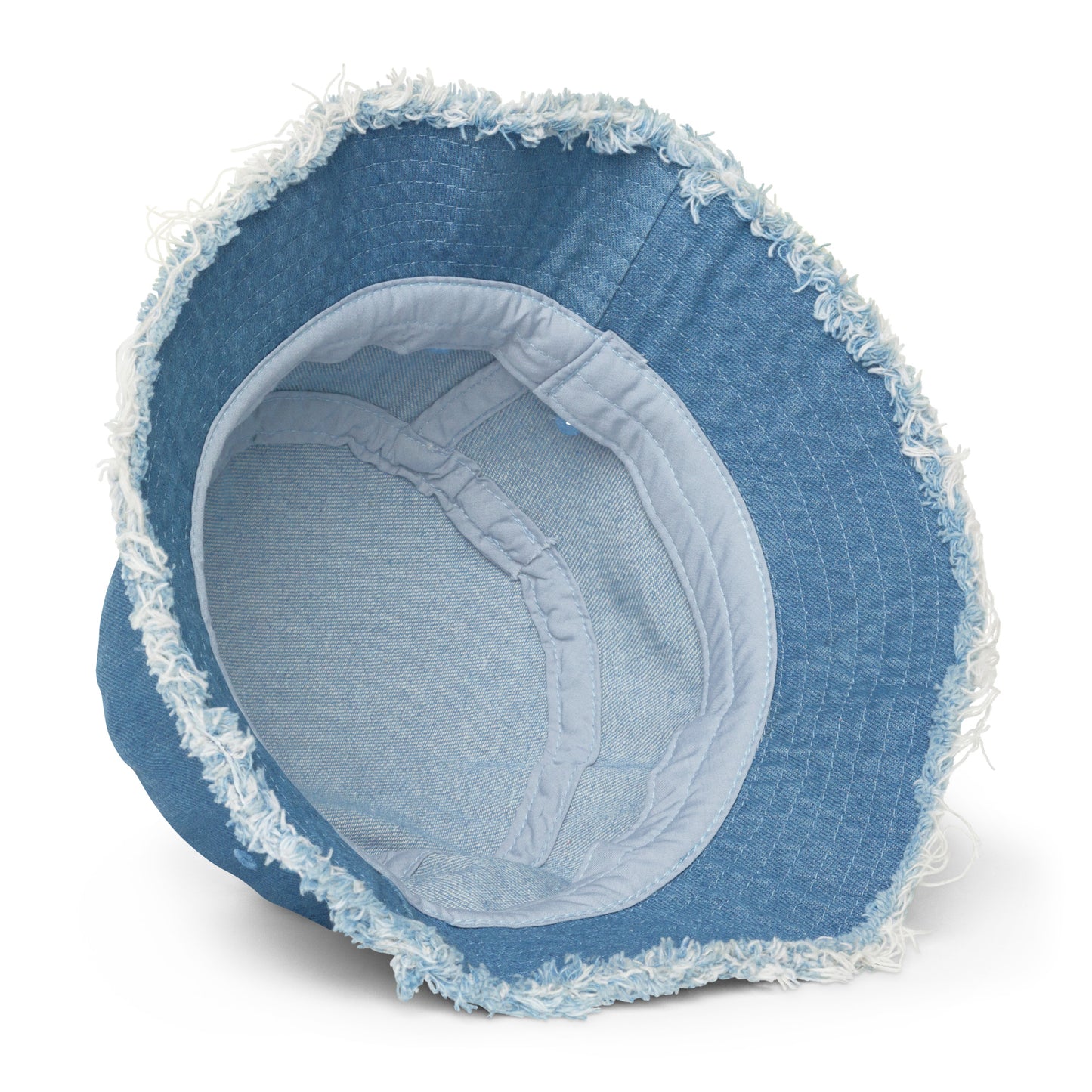 Embroidered Sardines Distressed Denim Bucket Hat