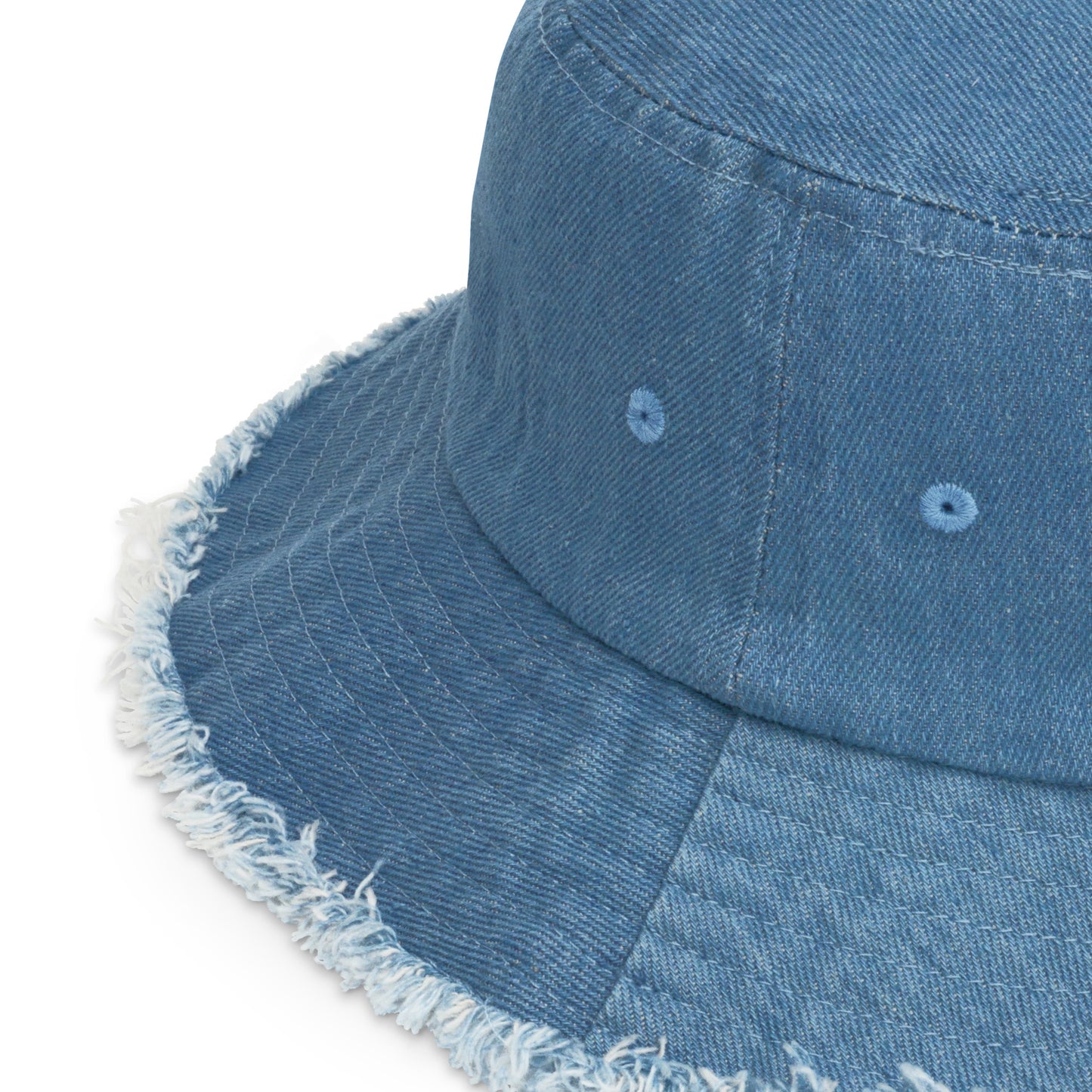 Embroidered Sardines Distressed Denim Bucket Hat