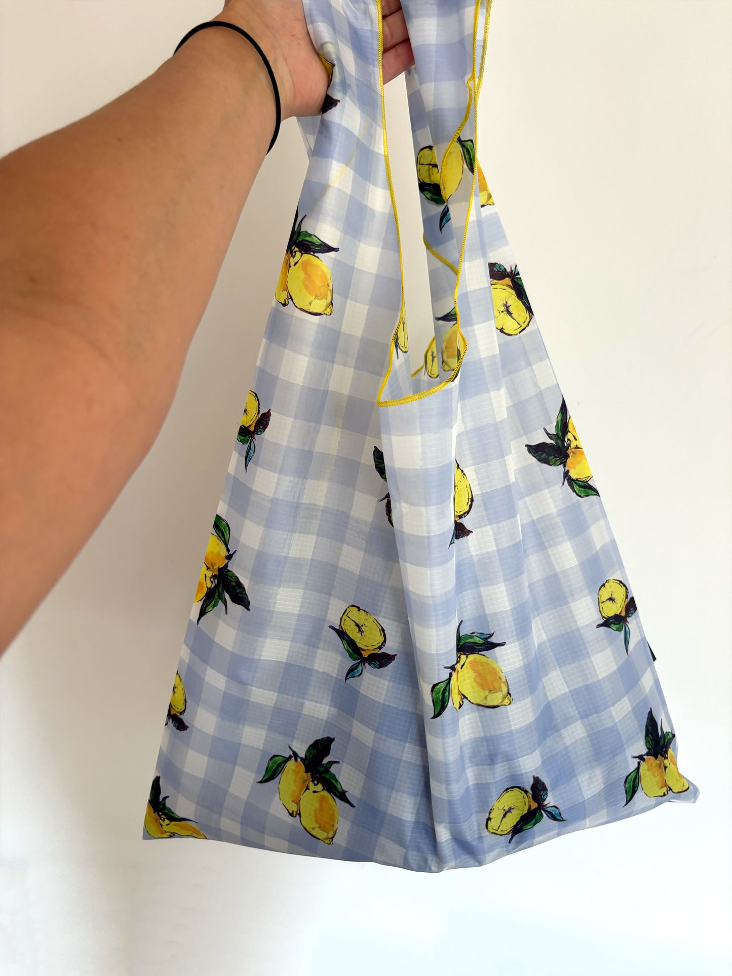Lemon Gingham Print Parachute Waterproof Shopper Bag