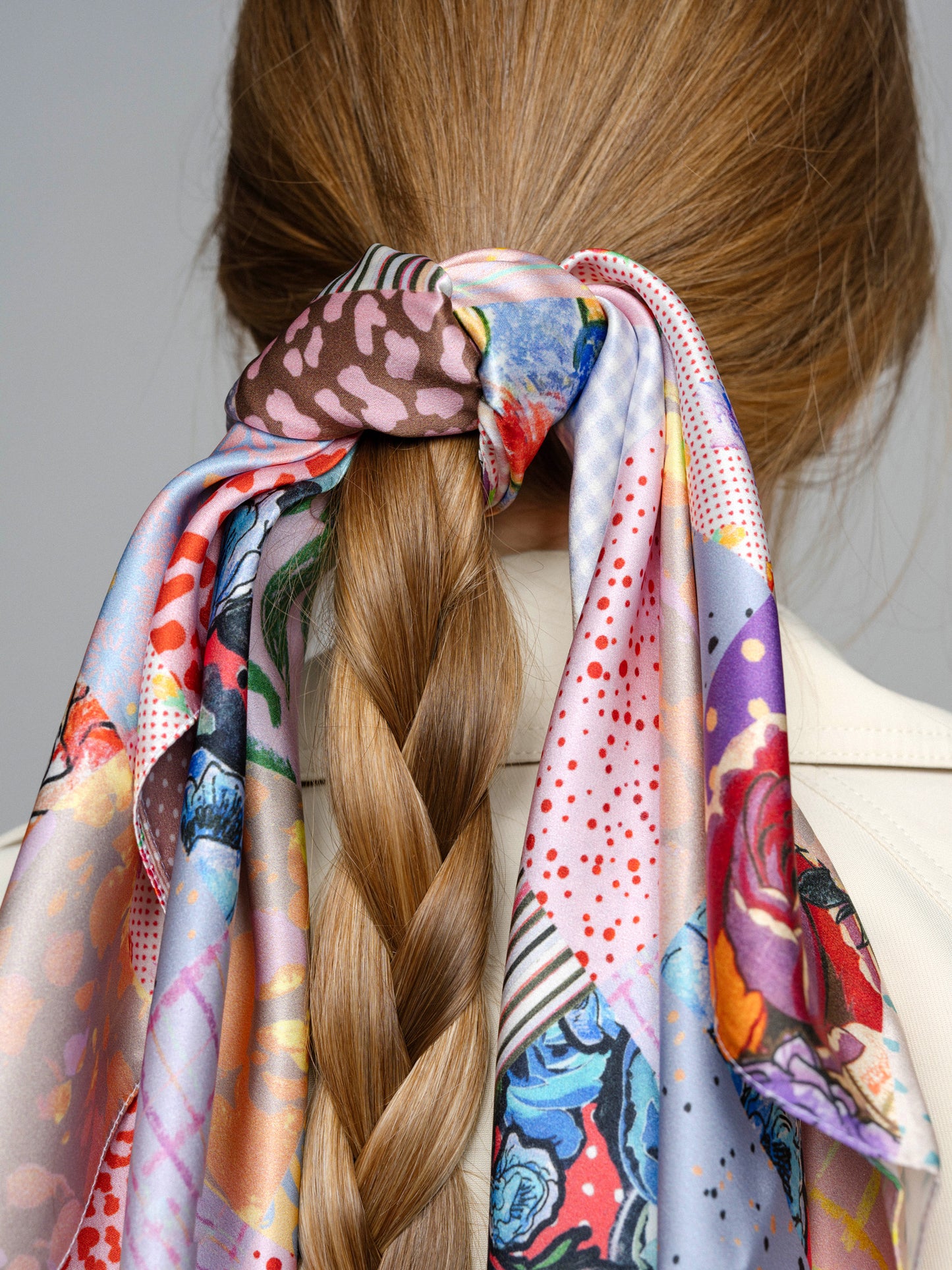 Patchwork Print Satin Square Scarf