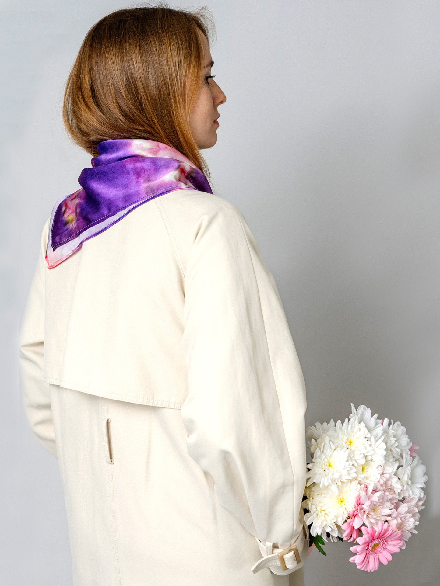 Tie Dye Printed Satin Silk Bandana in Purple and Hot Pink