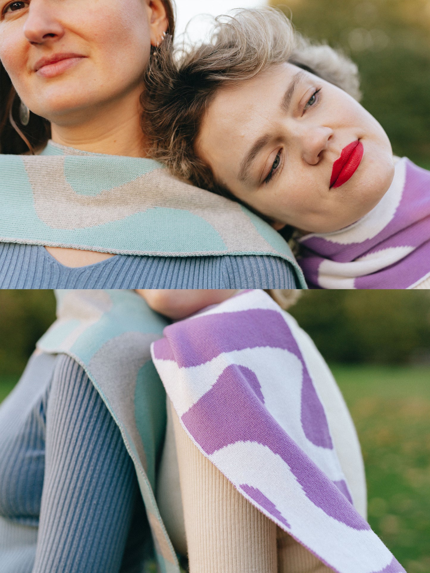 Wiggly Stripe Wool and Cashmere Scarf in Blue And Ash
