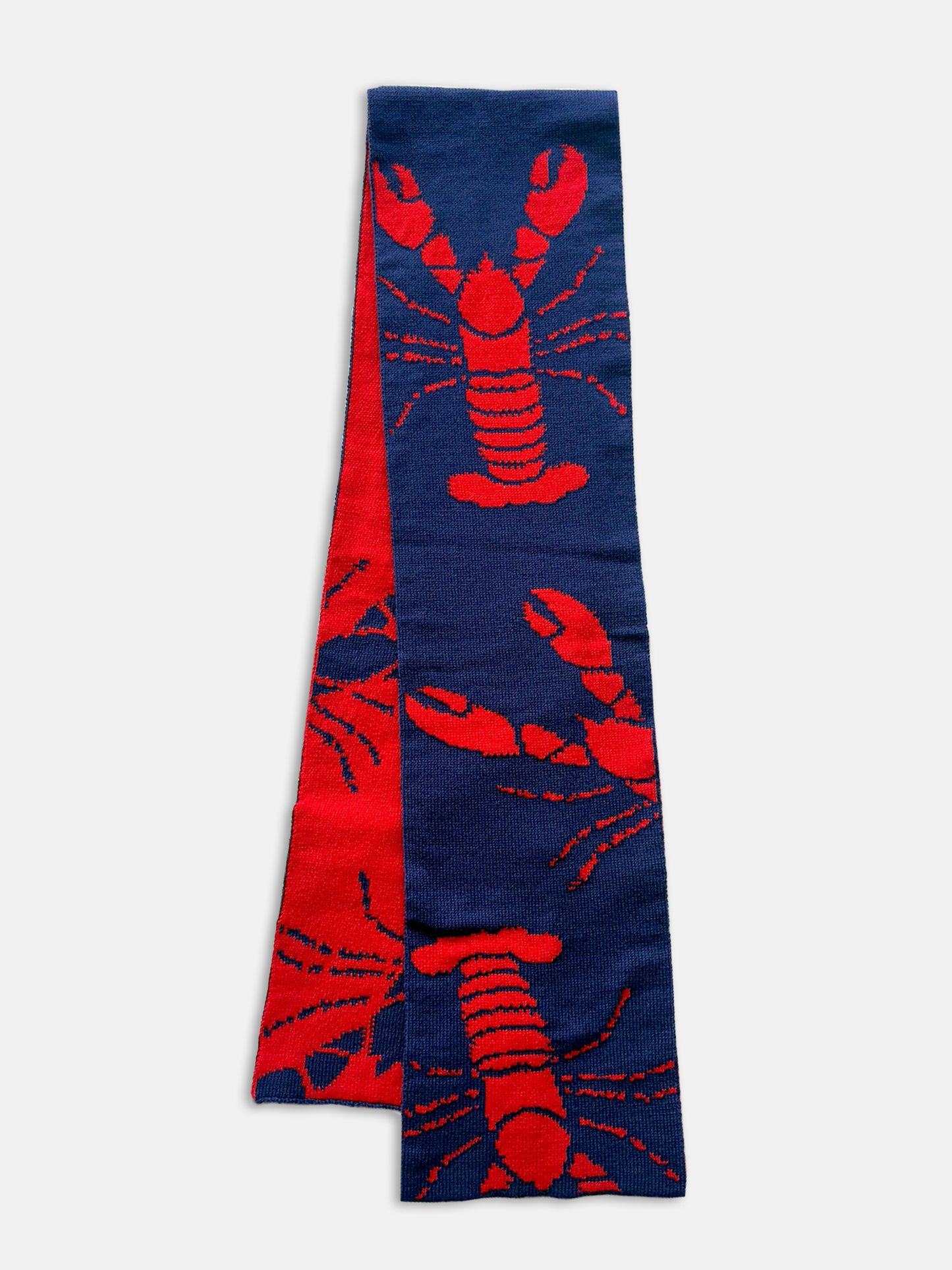 Lobster Wool and Cashmere Scarf in Red and Navy