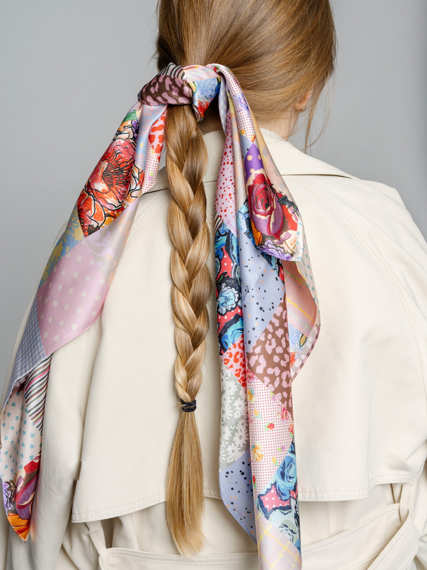 Patchwork Print Satin Square Scarf