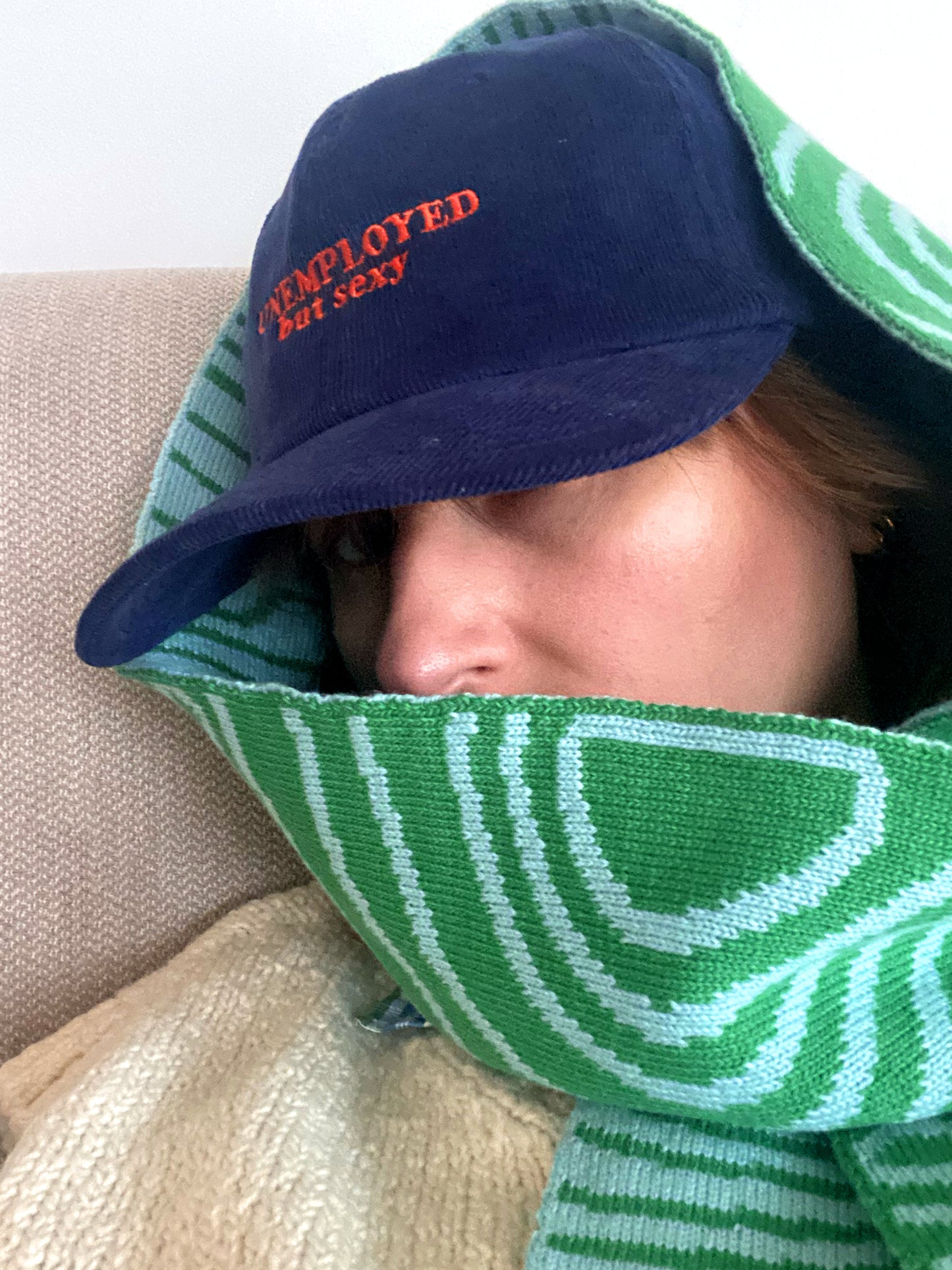 Swirly Stripe Wool and Cashmere Scarf in Green and Blue