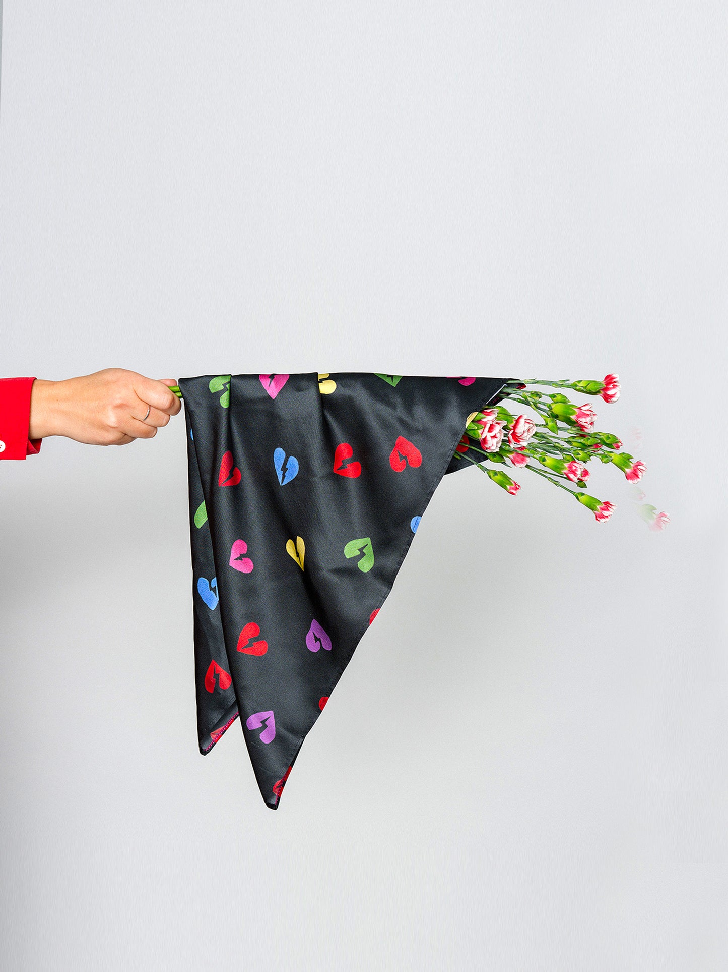 Broken Heart Satin Silk Bandana in Rainbow Colours