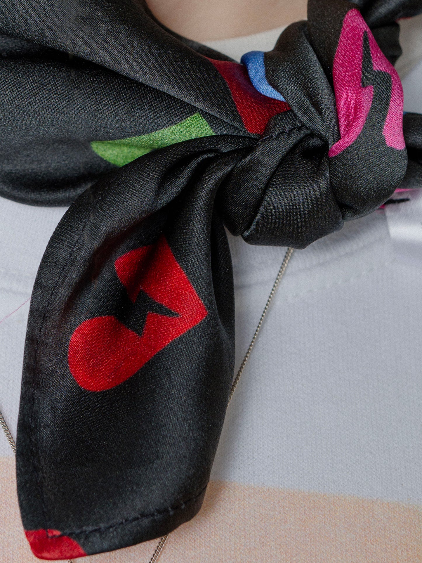Broken Heart Satin Silk Bandana in Rainbow Colours