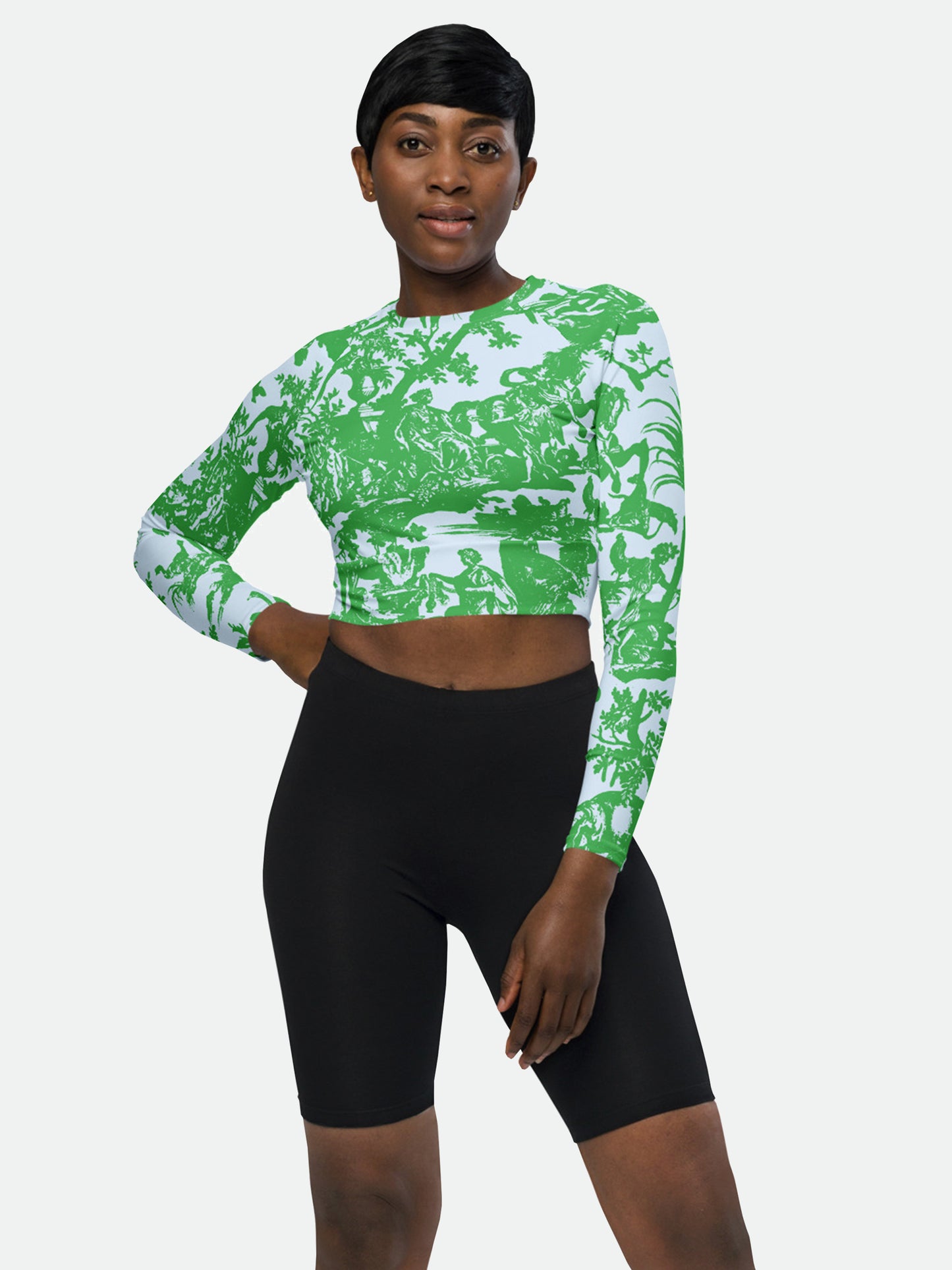 Toile de Jouy Recycled long-sleeve Crop Top