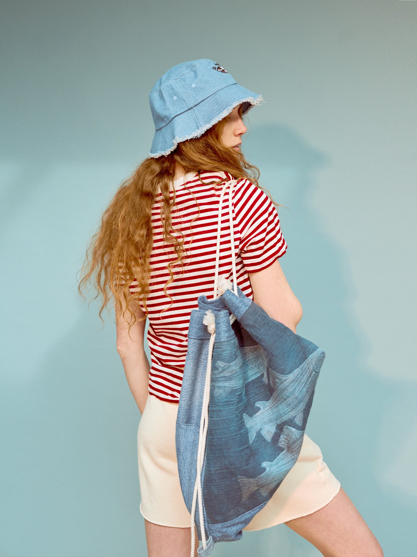 Embroidered Fishes My mama's Quilts x Kikina Designs bucket bag