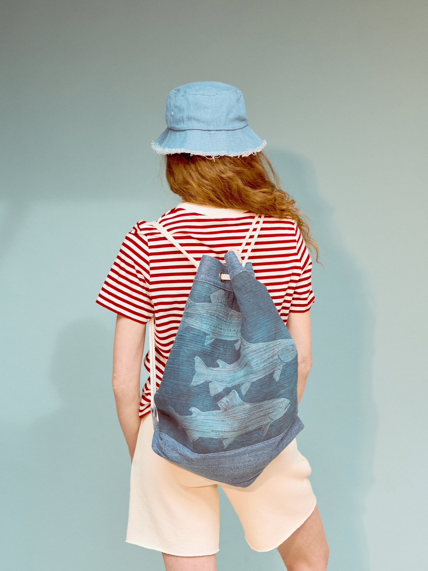 Embroidered Fishes My mama's Quilts x Kikina Designs bucket bag