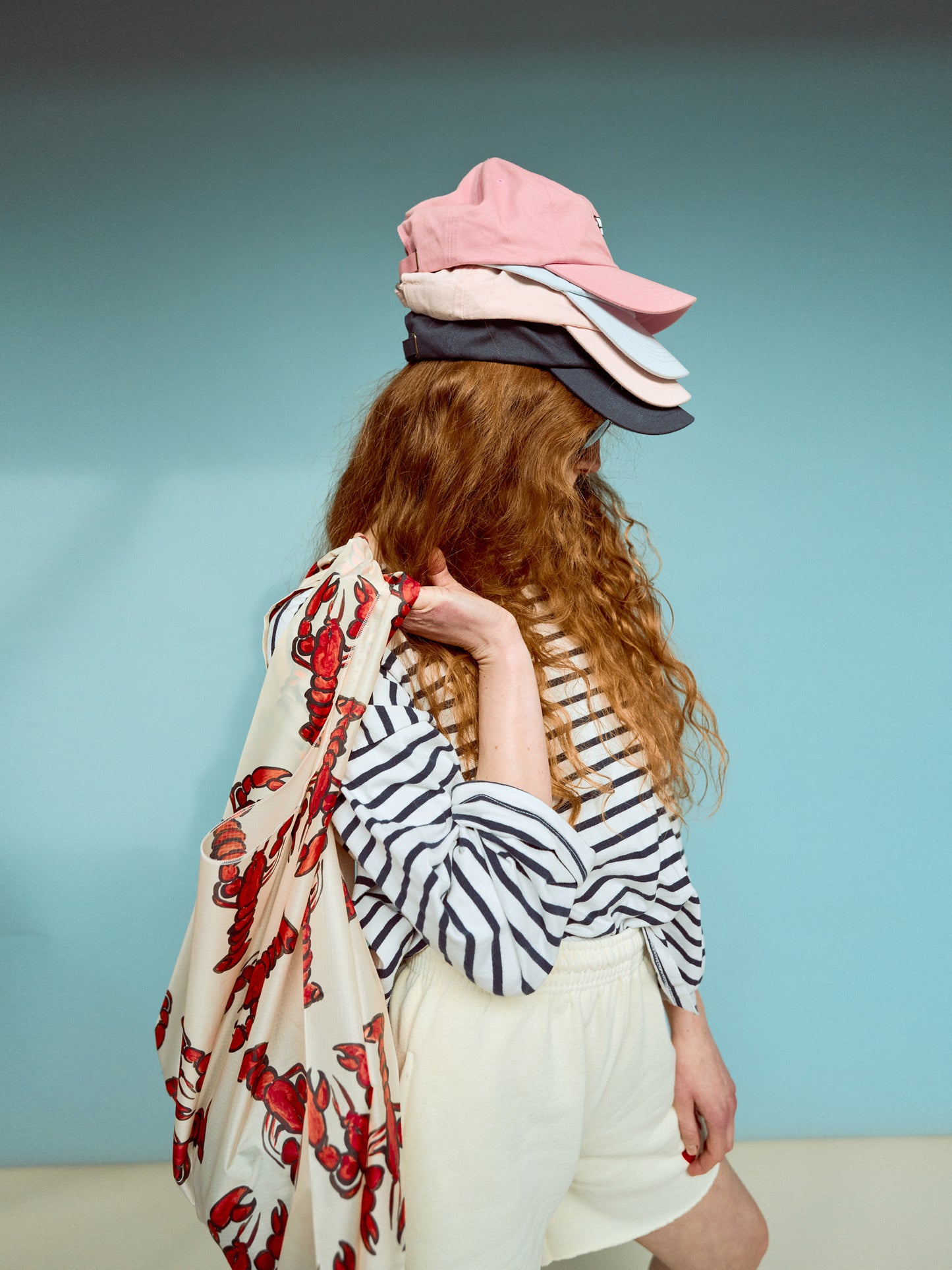 Painted Lobster Print Parachute Waterproof Shopper Bag in Beige