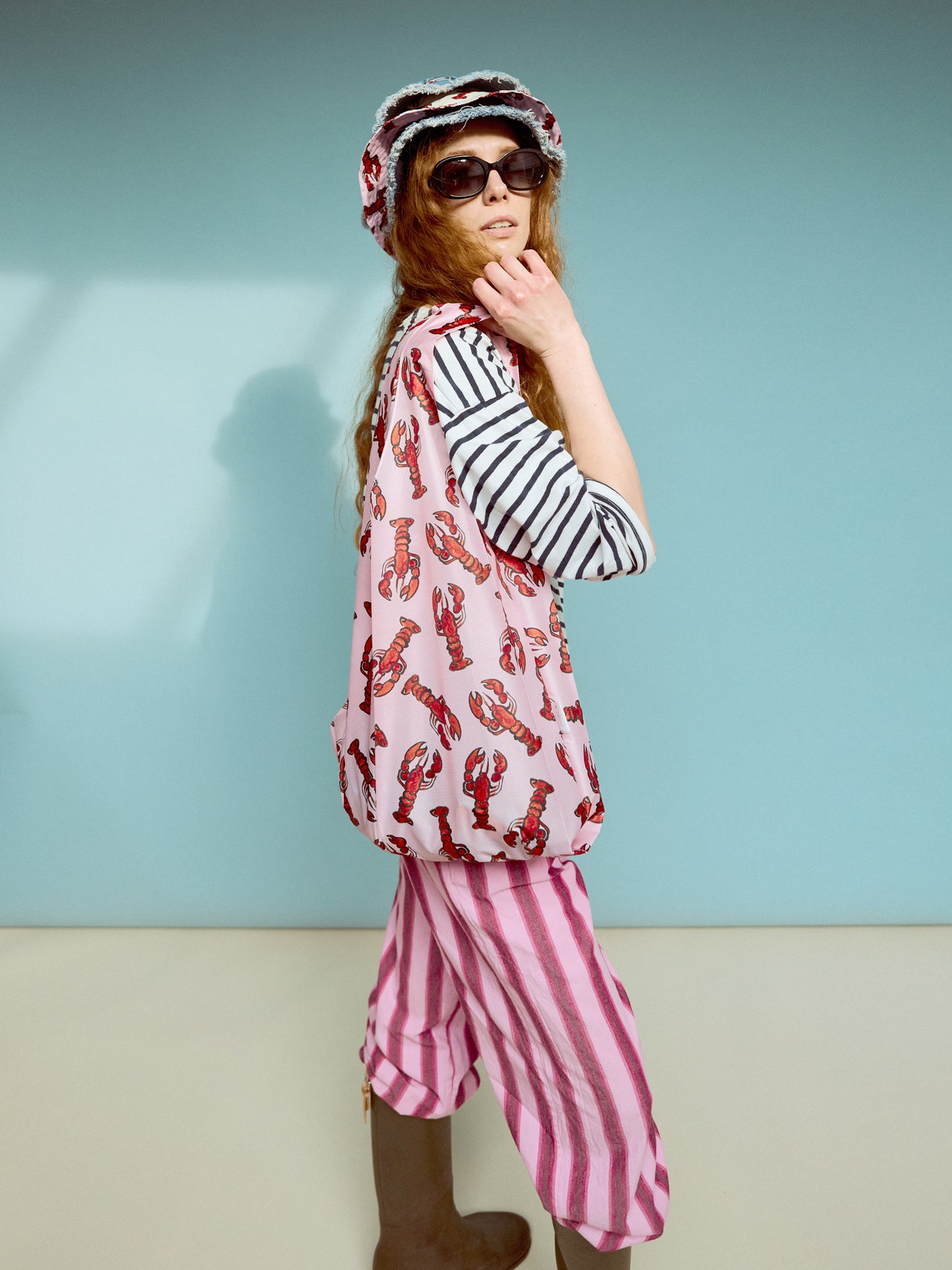Pink Lobster Print Parachute Waterproof Shopper Bag
