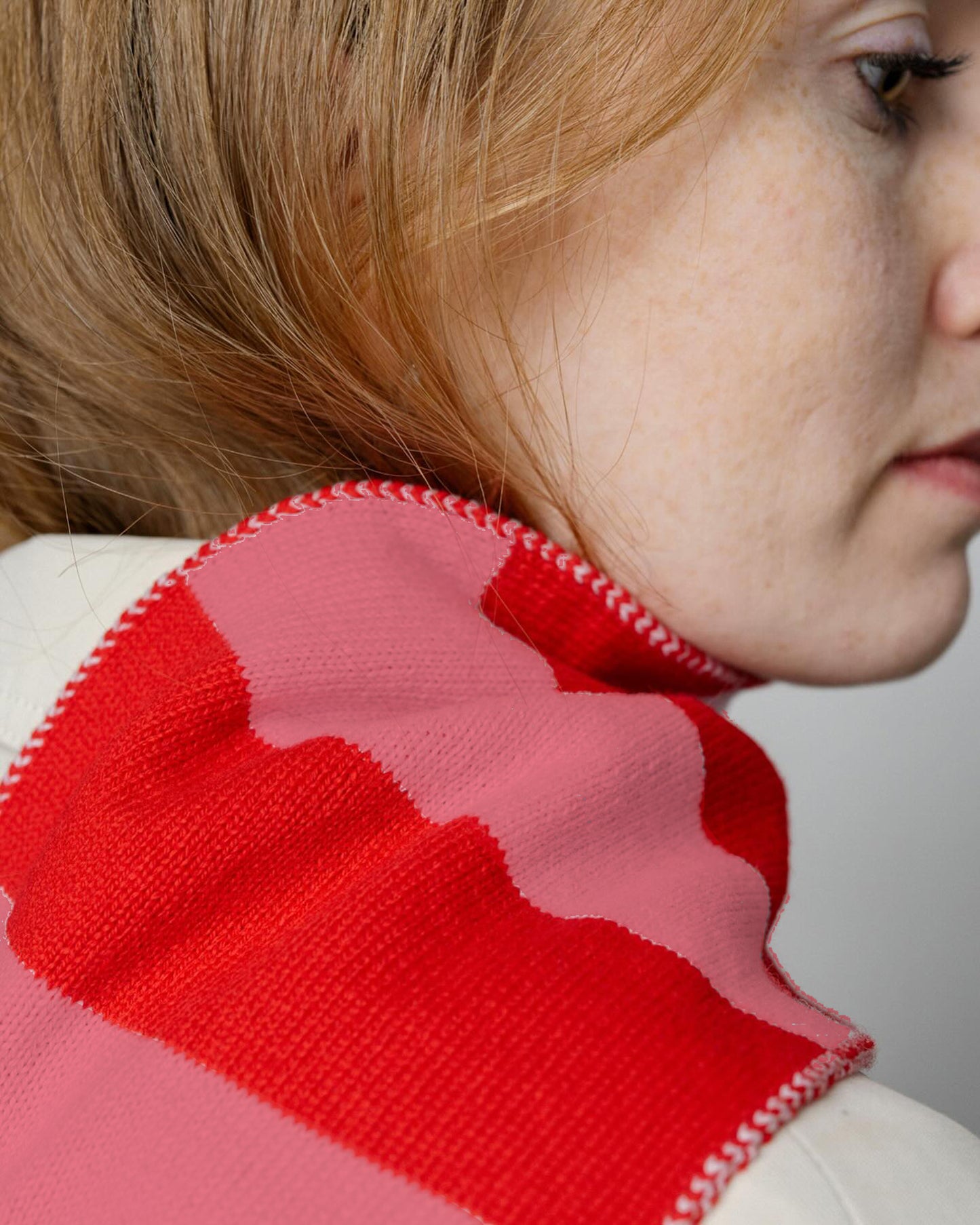 Striped Wool and Cashmere Scarf in Pink and Red