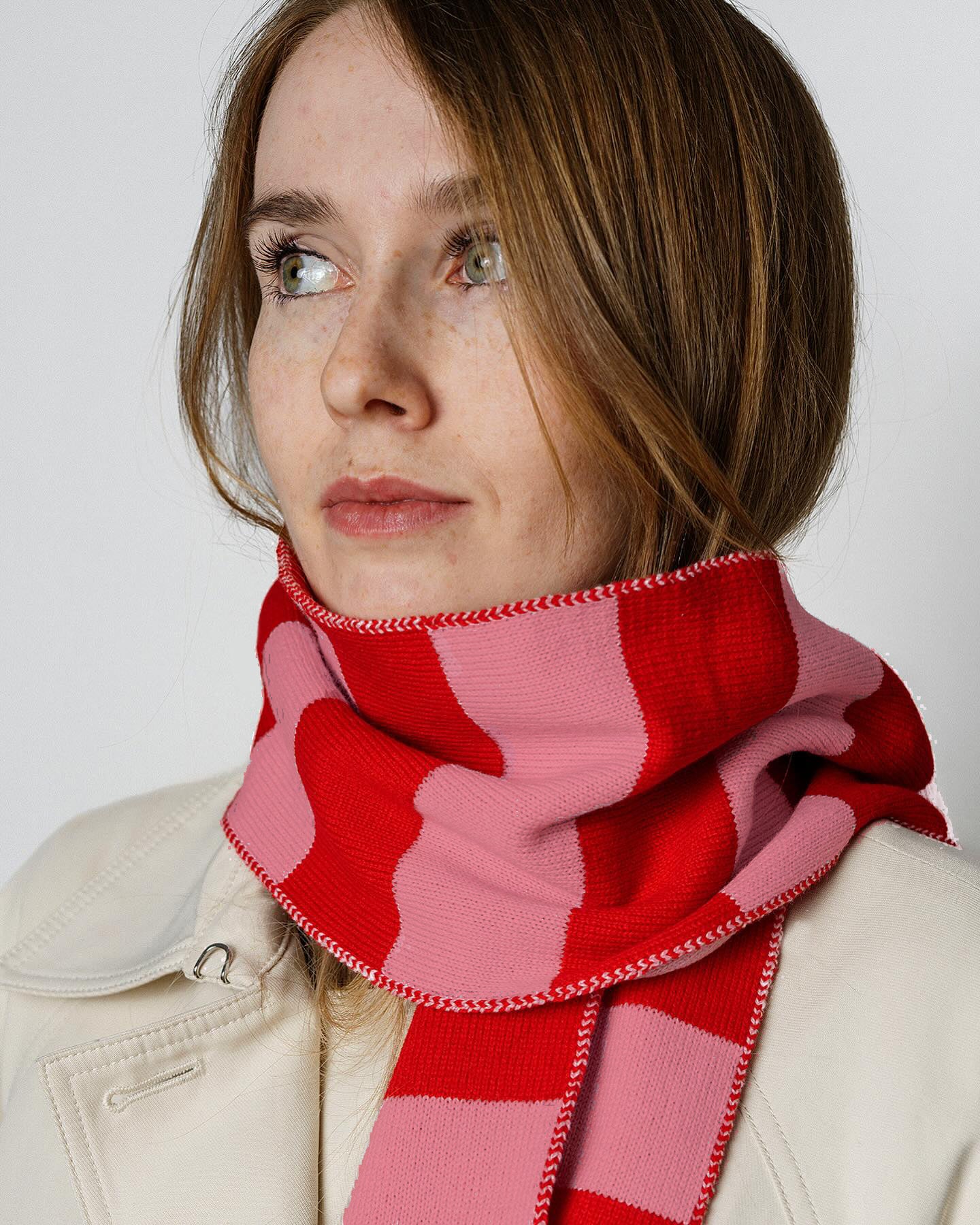 Striped Wool and Cashmere Scarf in Pink and Red
