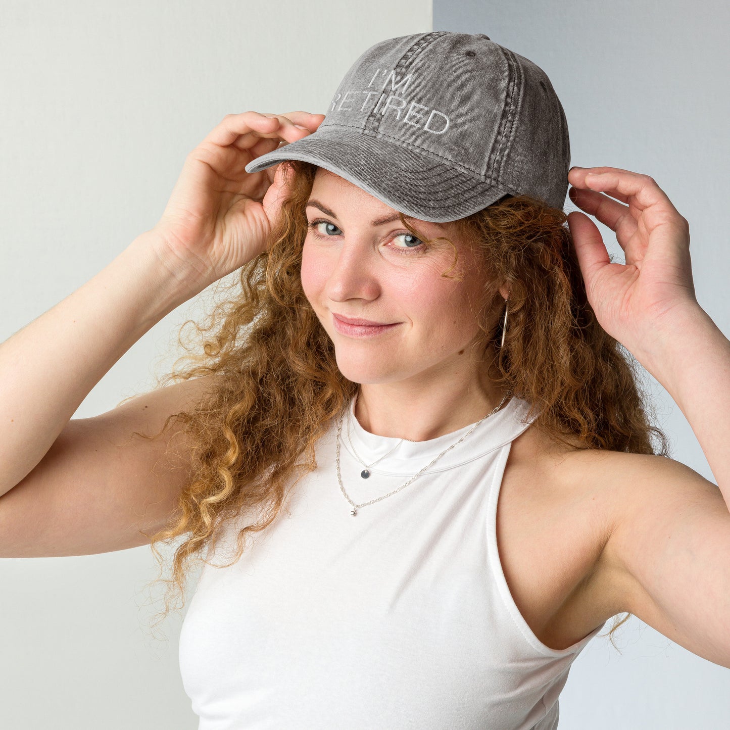 I'm Retired Embroidered Slogan Washed Cotton Cap in Light Grey
