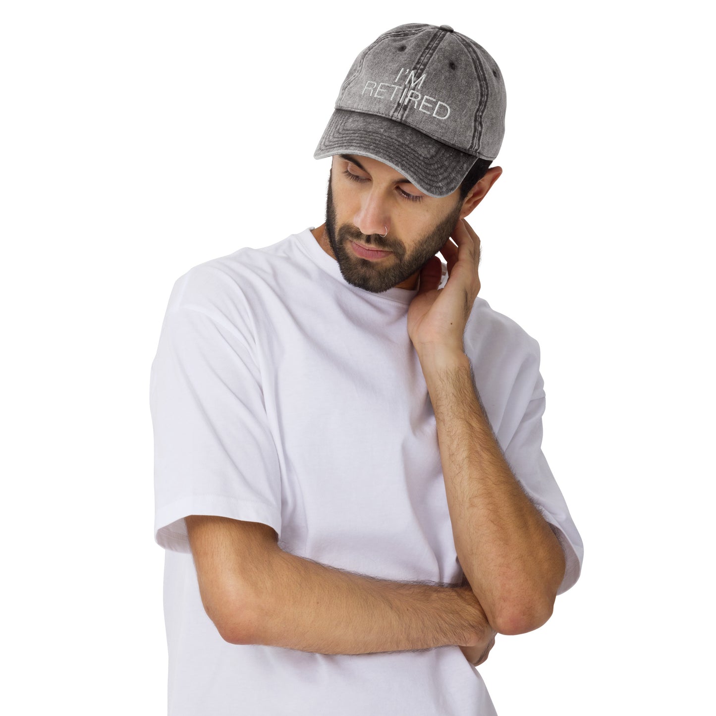 I'm Retired Embroidered Slogan Washed Cotton Cap in Light Grey