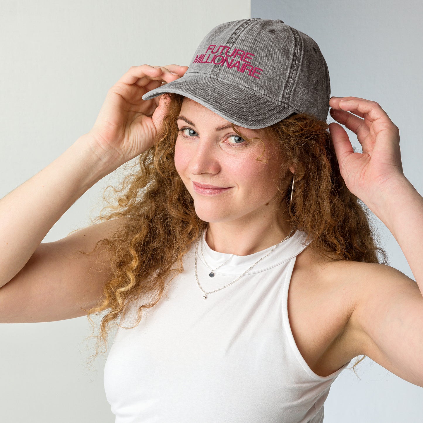 Future Millionaire Embroidered Washed Pink Unisex Cap