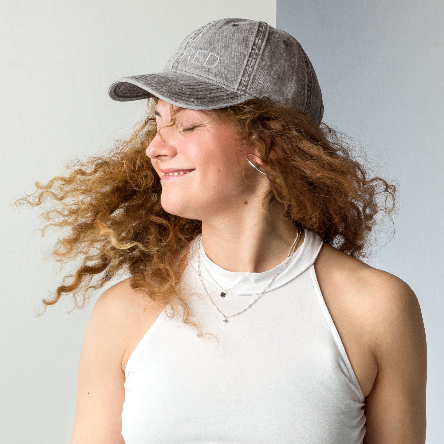 I'm Retired Embroidered Slogan Washed Cotton Cap in Light Grey