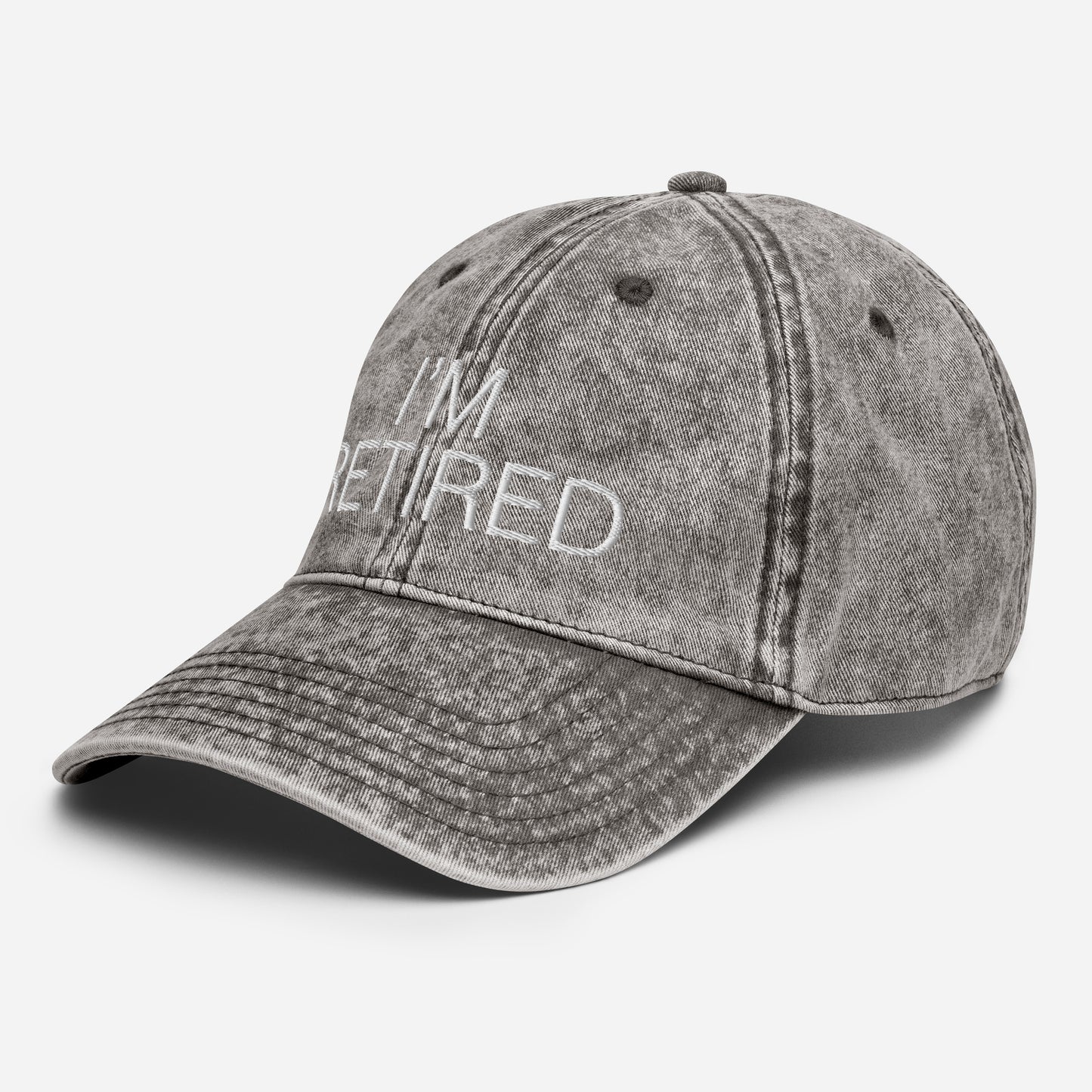 I'm Retired Embroidered Slogan Washed Cotton Cap in Light Grey