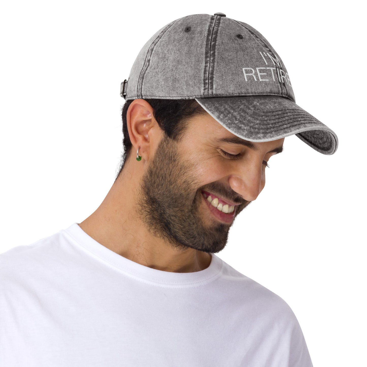 I'm Retired Embroidered Slogan Washed Cotton Cap in Light Grey