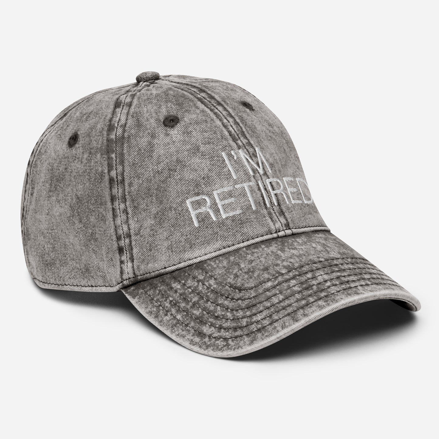 I'm Retired Embroidered Slogan Washed Cotton Cap in Light Grey