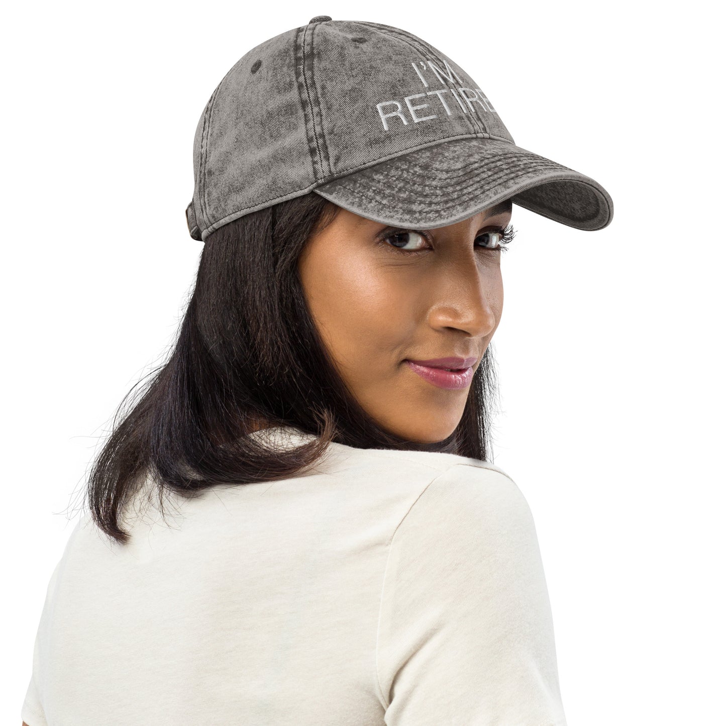 I'm Retired Embroidered Slogan Washed Cotton Cap in Light Grey
