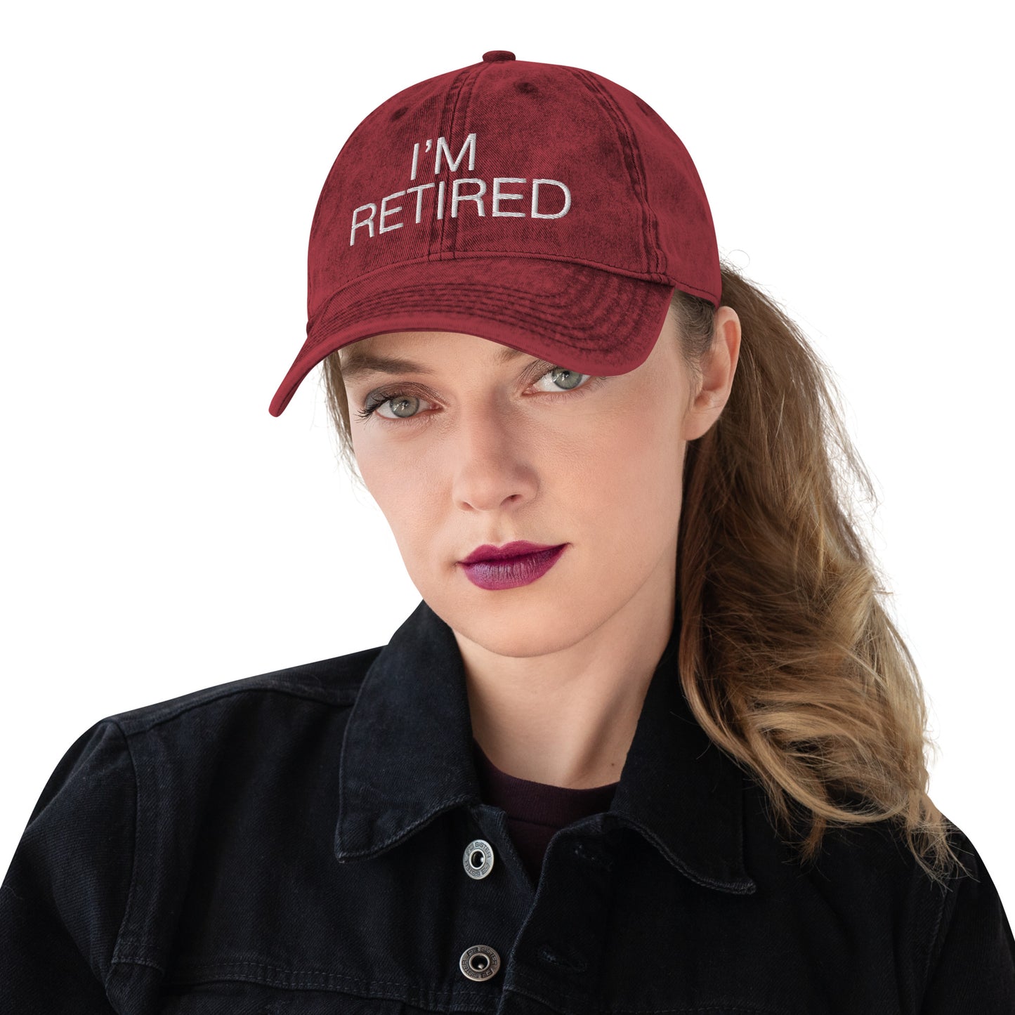 I'm Retired Embroidered Unisex Cap in Burgundy