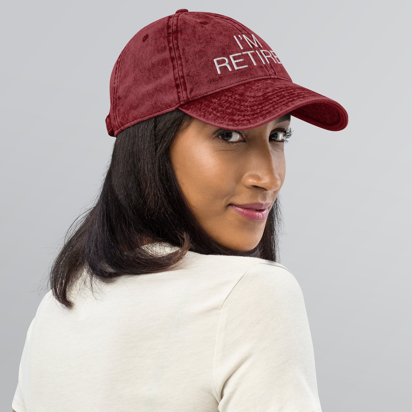 I'm Retired Embroidered Unisex Cap in Burgundy