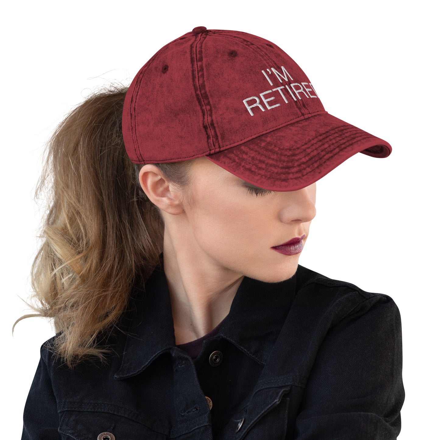 I'm Retired Embroidered Unisex Cap in Burgundy