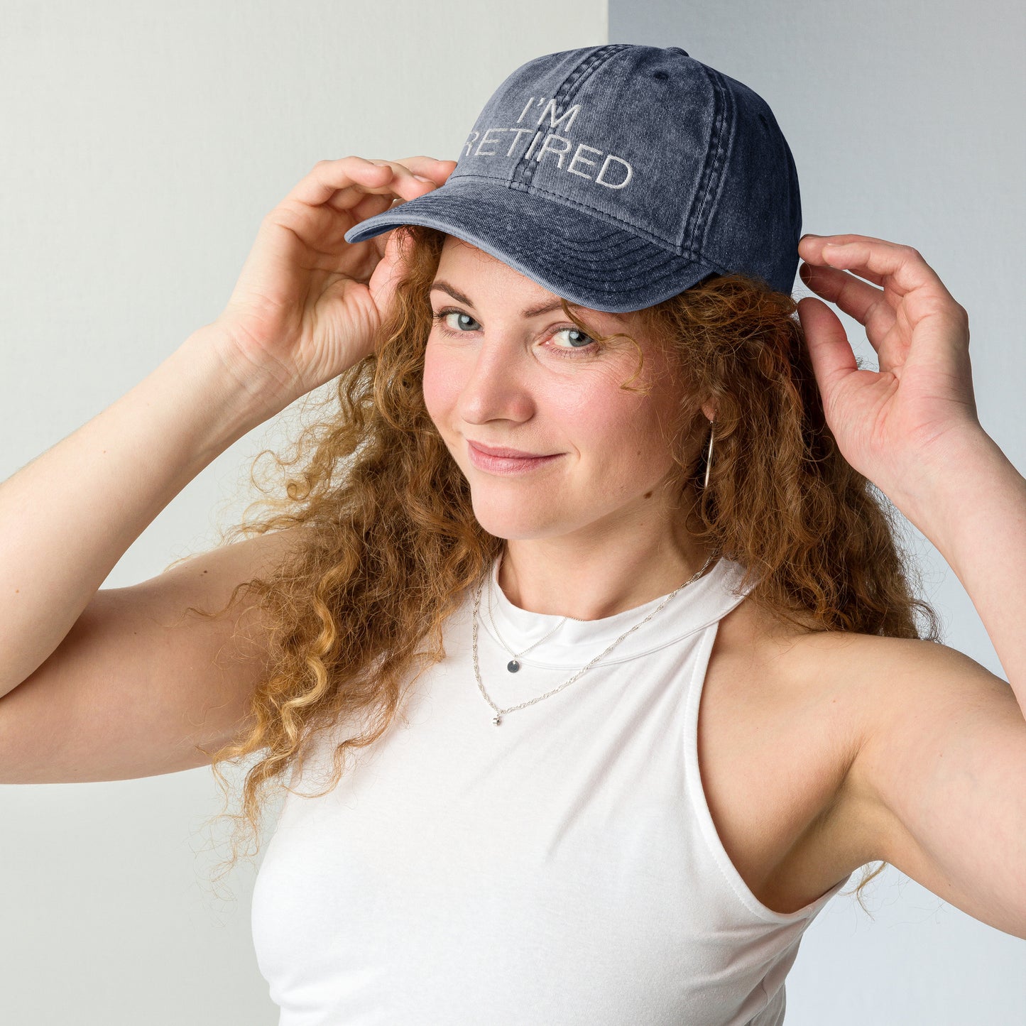 I'm Retired Embroidered Slogan Washed Cap in Blue