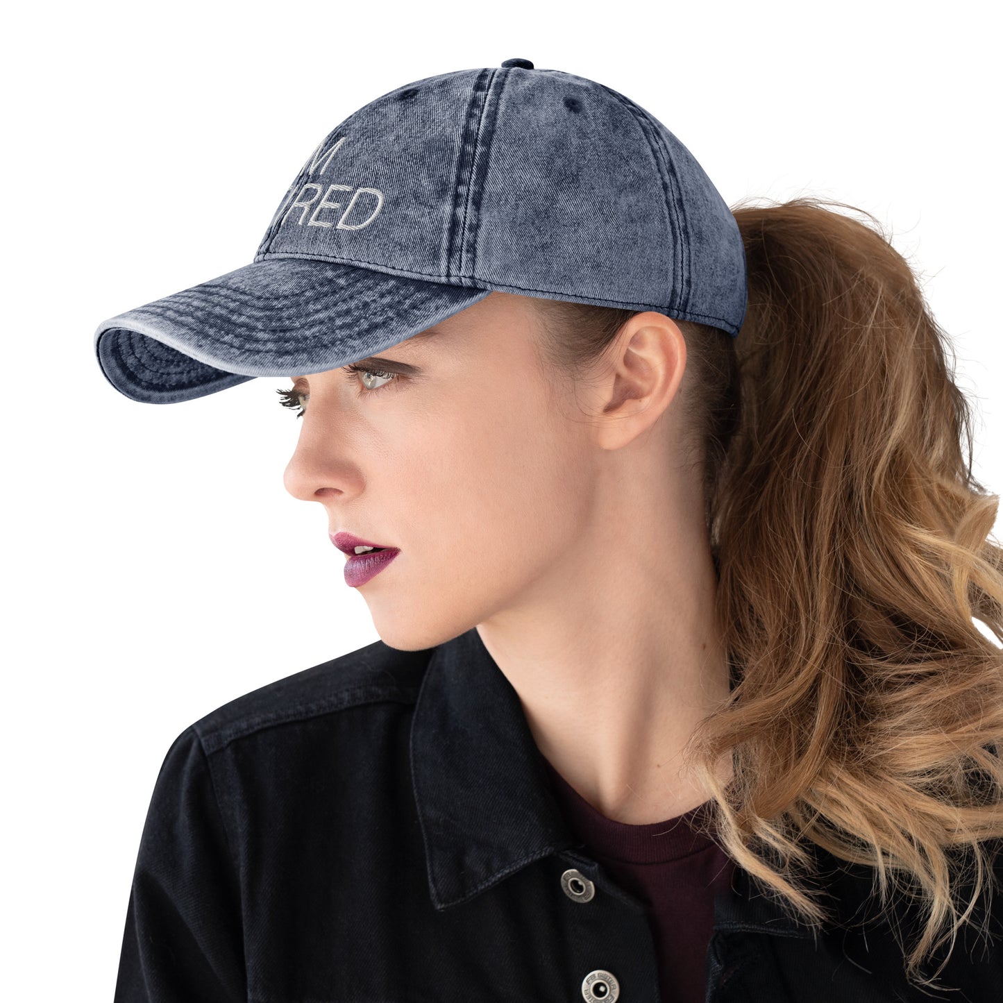 I'm Retired Embroidered Slogan Washed Cap in Blue