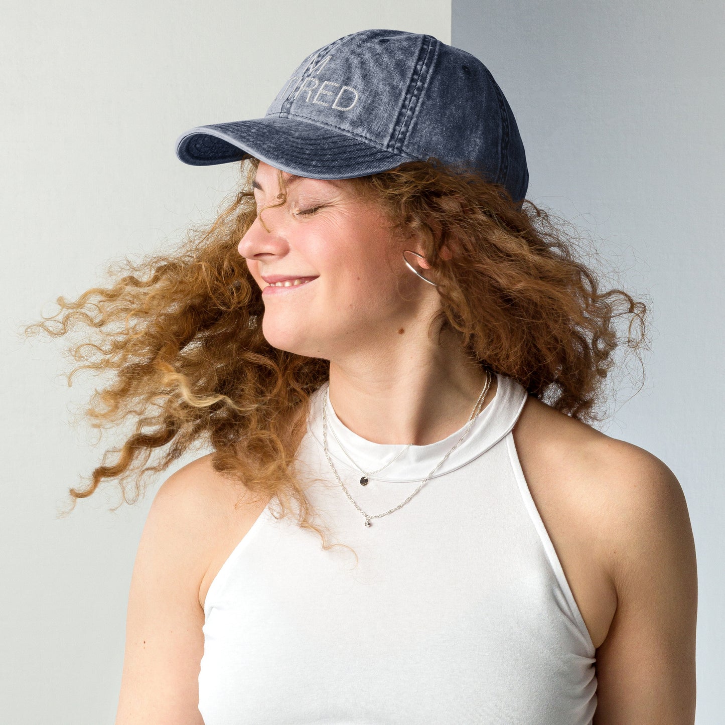 I'm Retired Embroidered Slogan Washed Cap in Blue