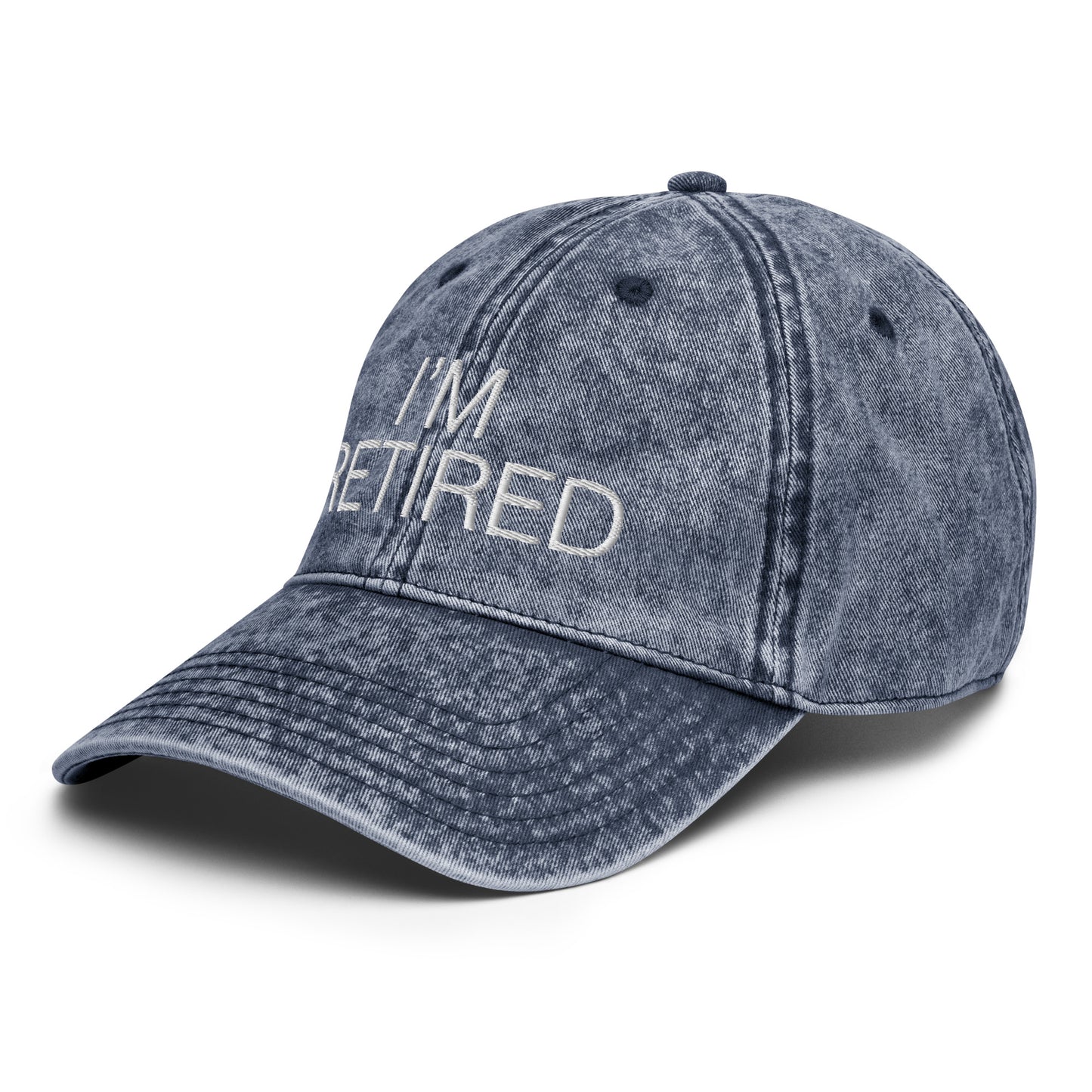 I'm Retired Embroidered Slogan Washed Cap in Blue