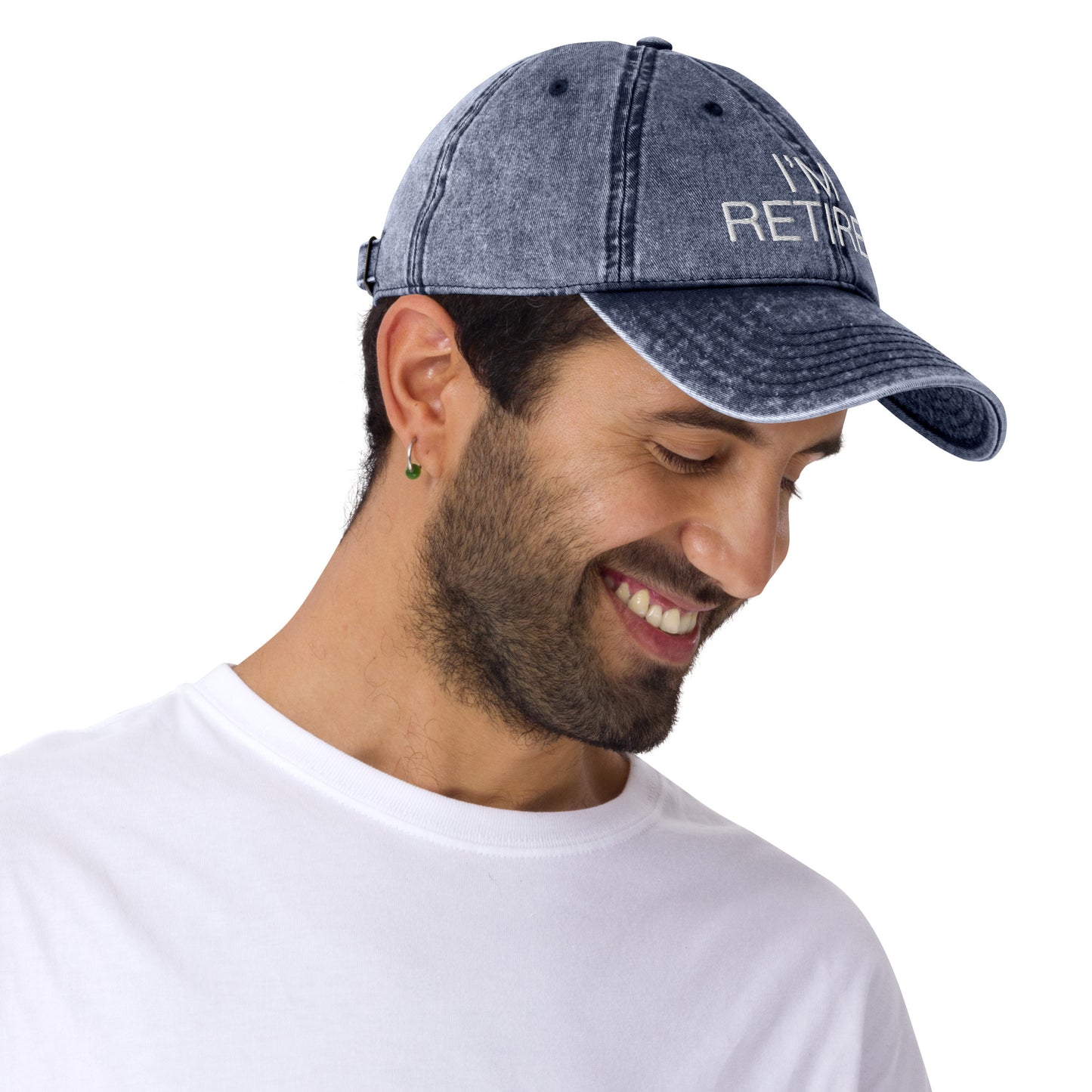 I'm Retired Embroidered Slogan Washed Cap in Blue