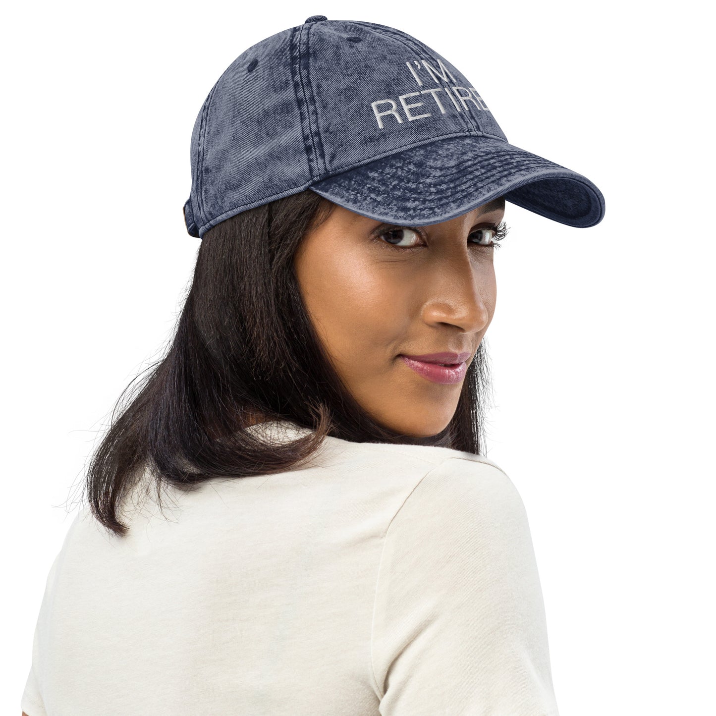 I'm Retired Embroidered Slogan Washed Cap in Blue