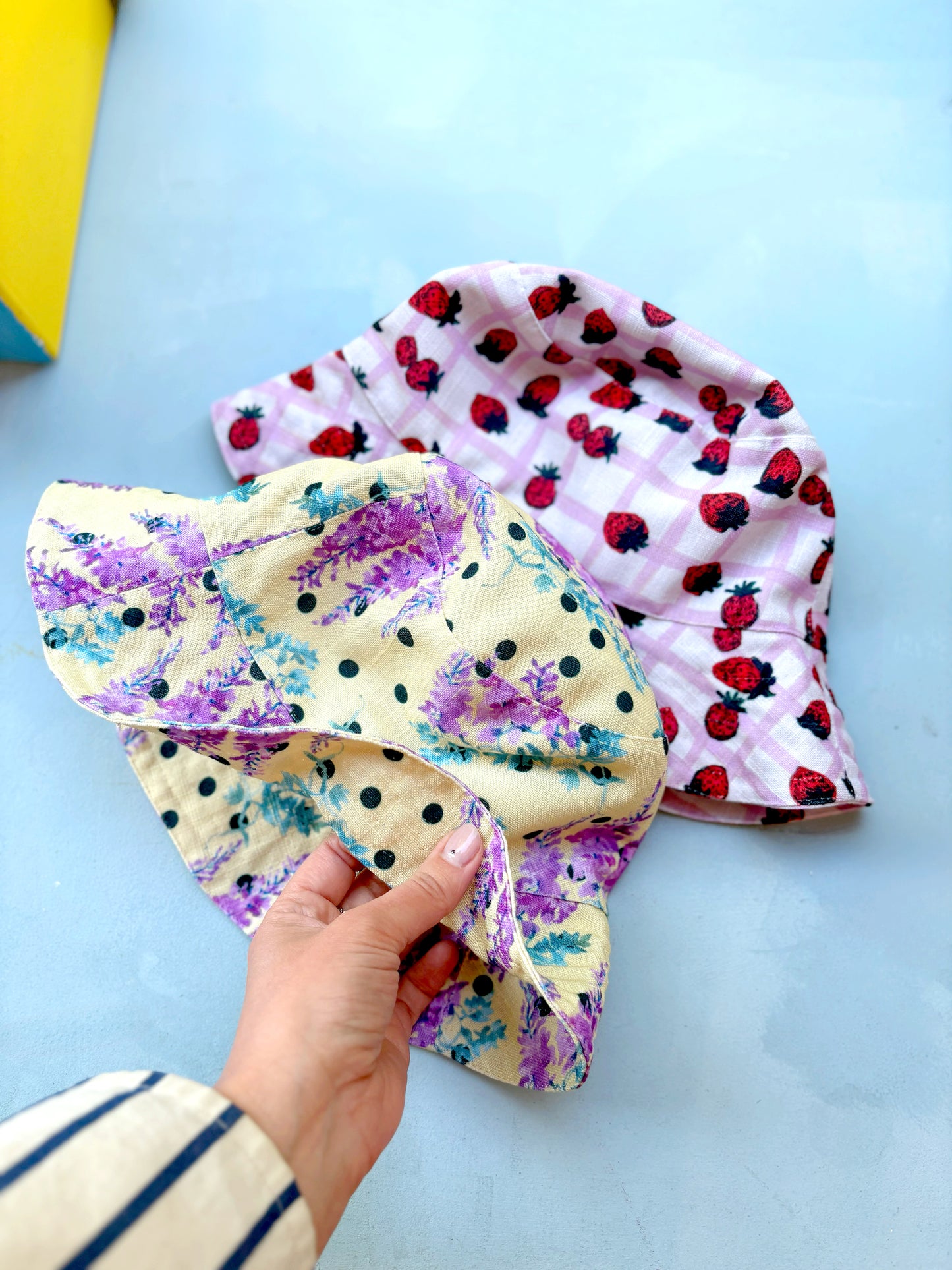Wisteria Polkadot Reversible Bucket Hat in Butter Yellow