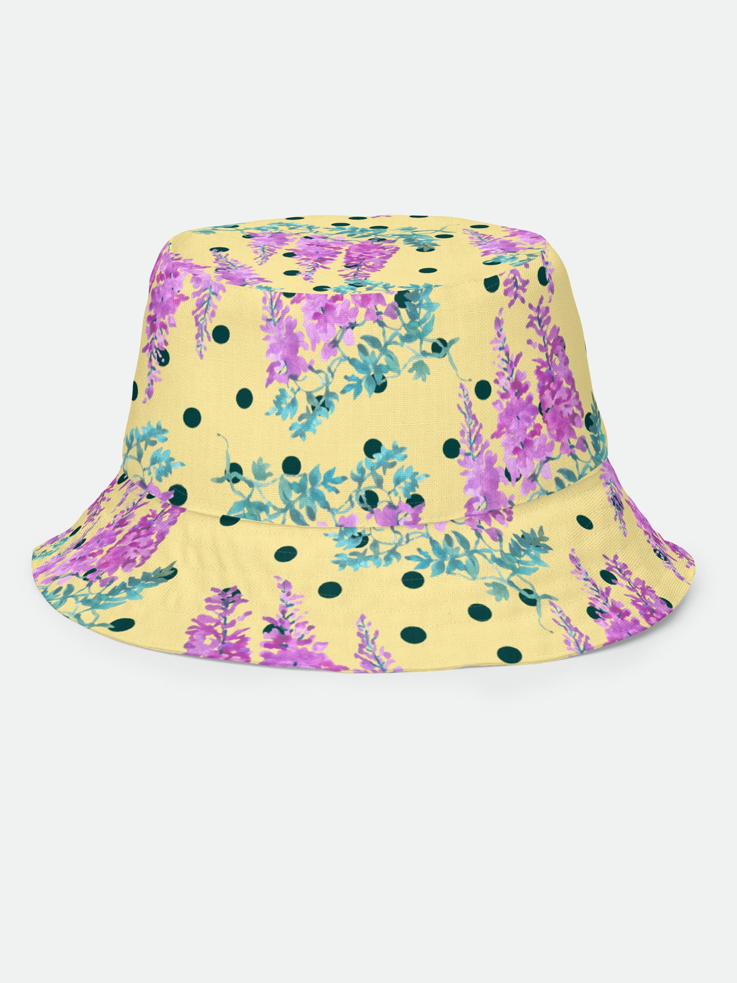 Wisteria Polkadot Reversible Bucket Hat in Butter Yellow