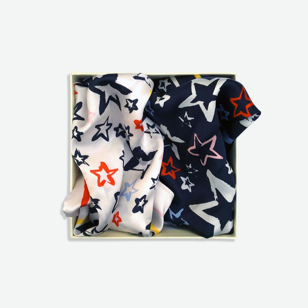 Painted Star Satin Silk Bandana in White