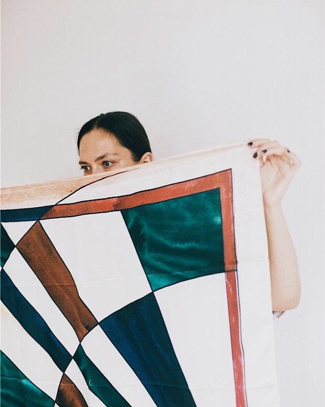 Sonia. Satin Silk Geo Square Scarf