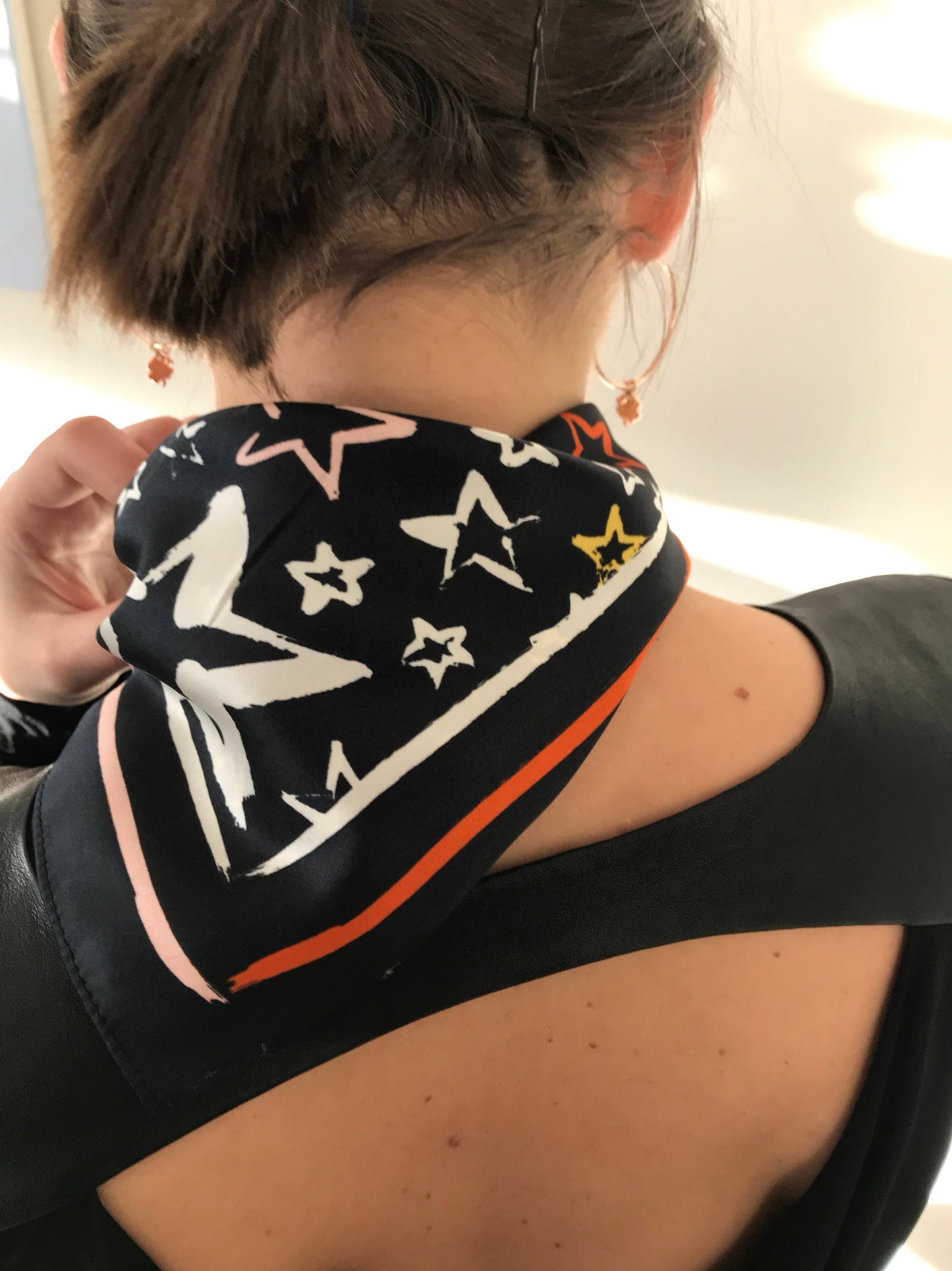 Painted Star Satin Silk Bandana in Black