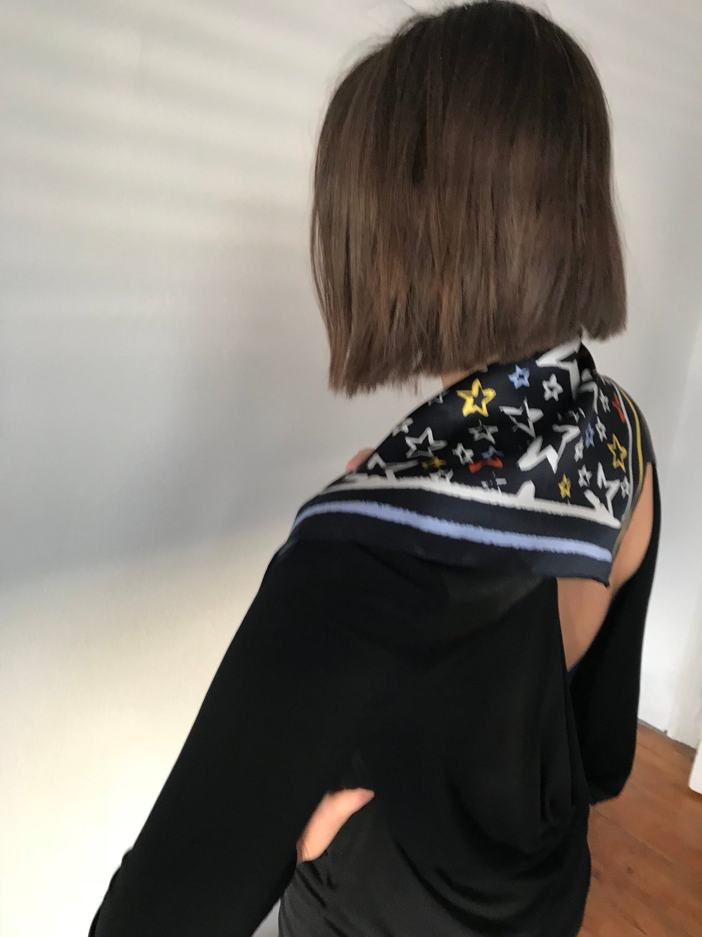 Painted Star Satin Silk Bandana in Black