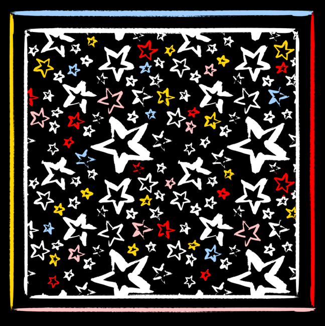 Painted Star Satin Silk Bandana in Black