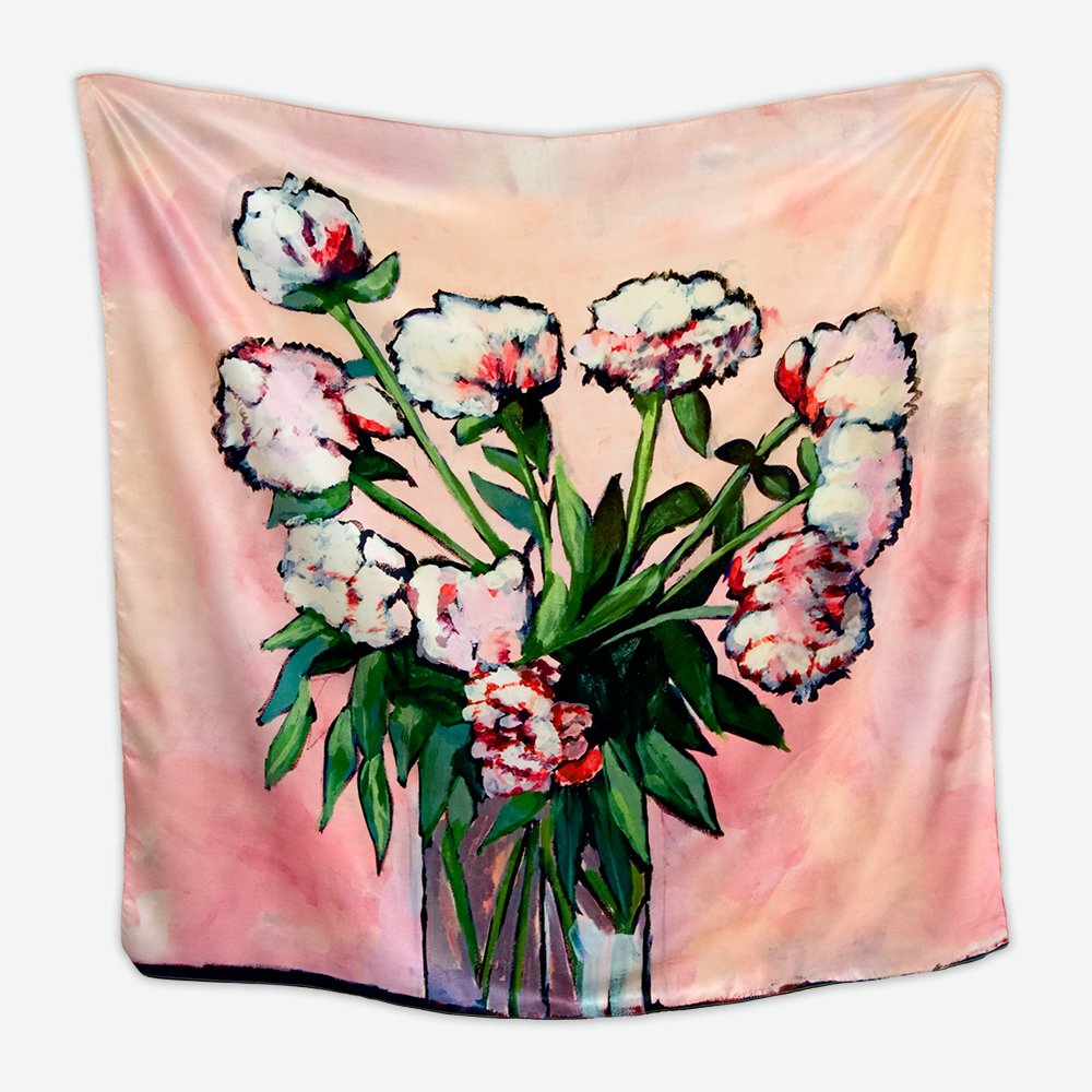 Peonies Satin Silk Scarf